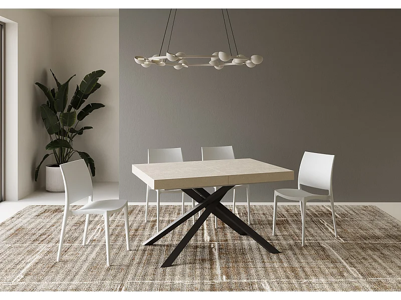 Table extensible 140/244x90 cm Karida cachemire pieds anthracite