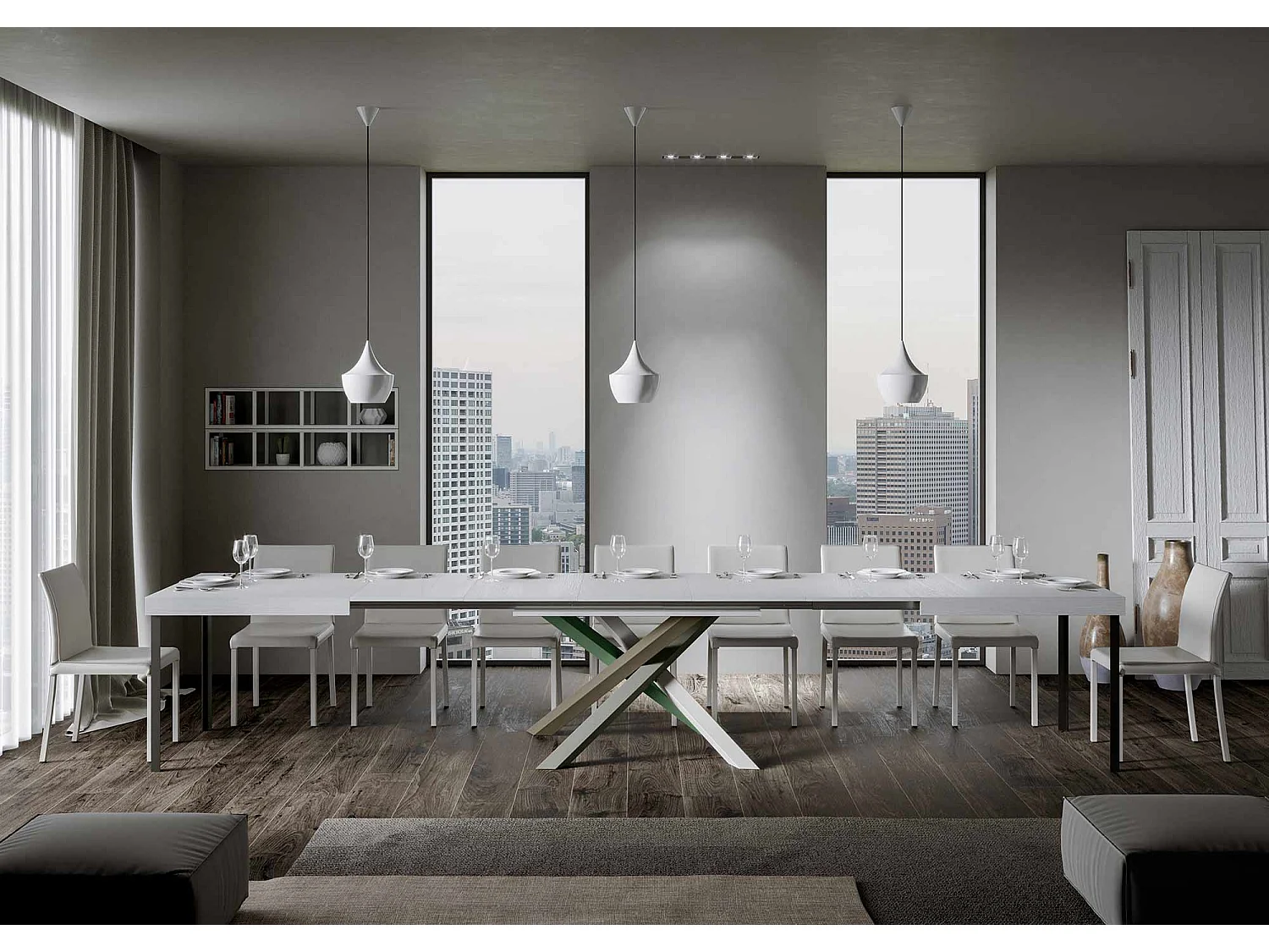 Uitschuifbare tafel 200/460x90 cm Volantis wit essen multikleurige poten 4/A