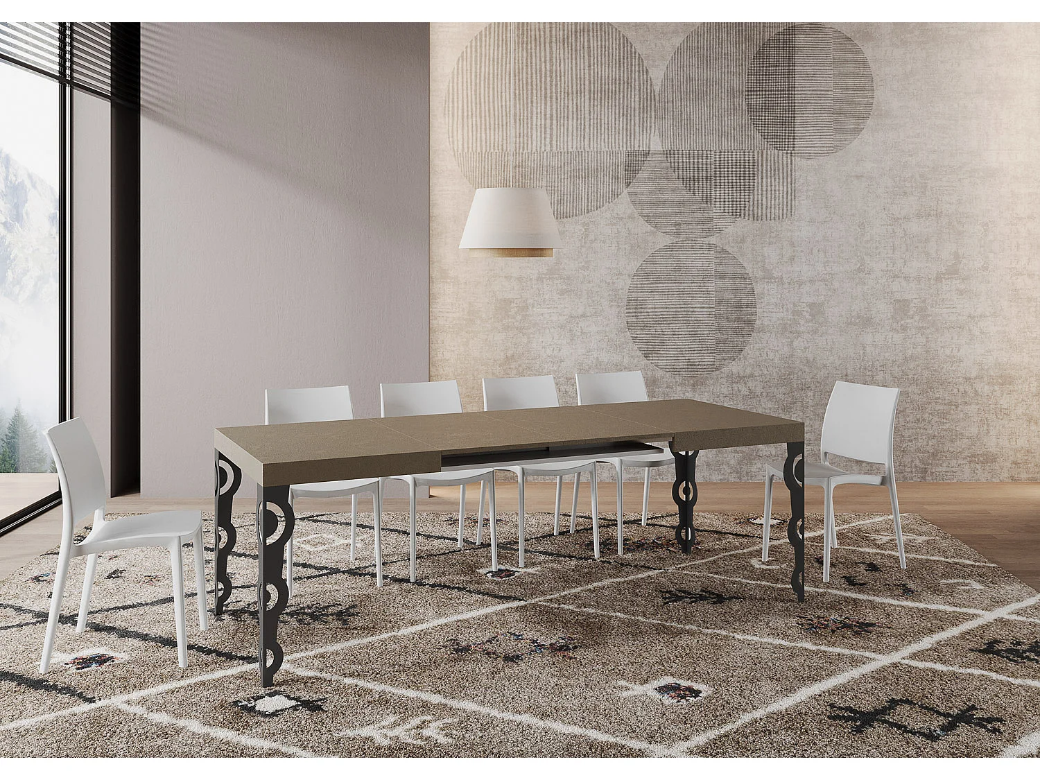 Uitschuifbare tafel 140/400x90 cm Karamay taupe met antraciete poten