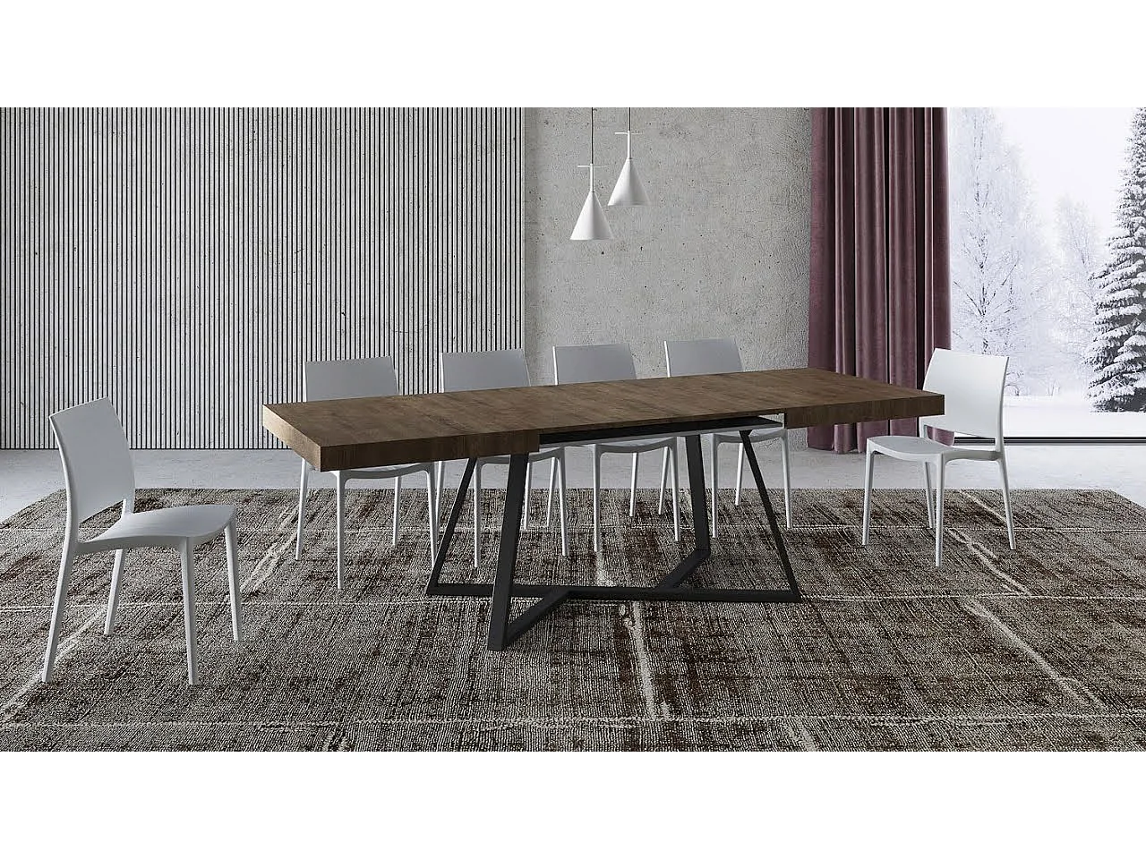 Table extensible 160/264x90 cm Booster frêne blanc pieds anthracite