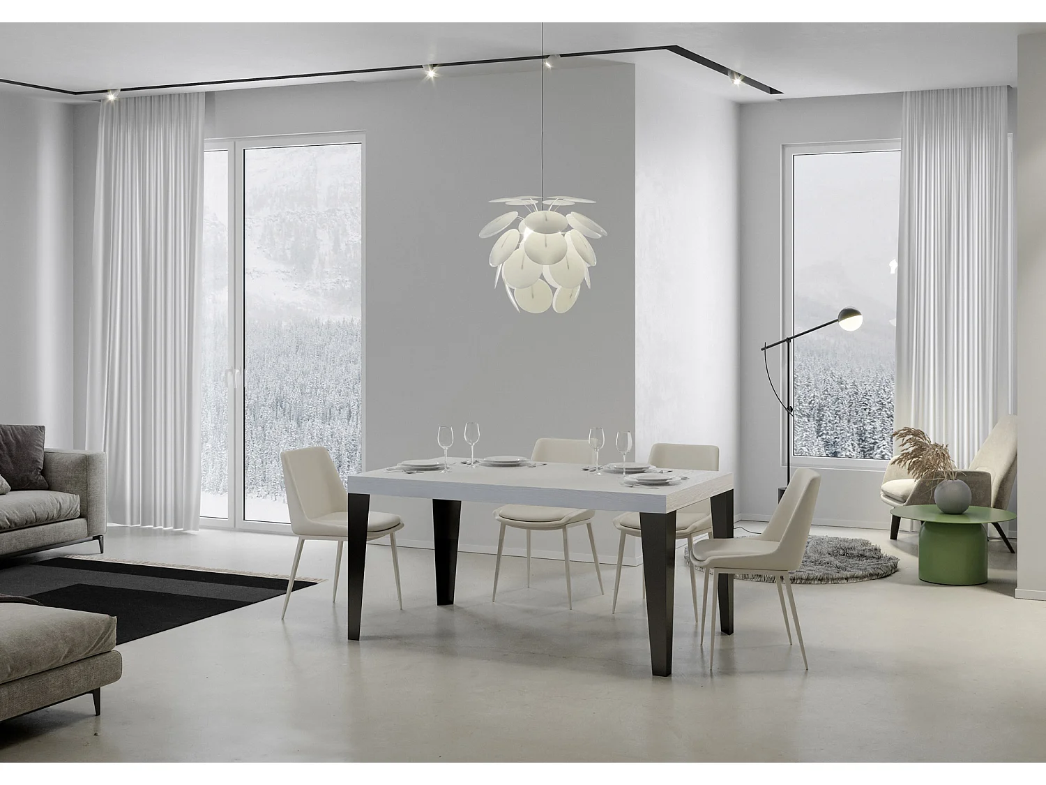 Uitschuifbare tafel 140/224x80cm Flame eiken wit met antraciete poten