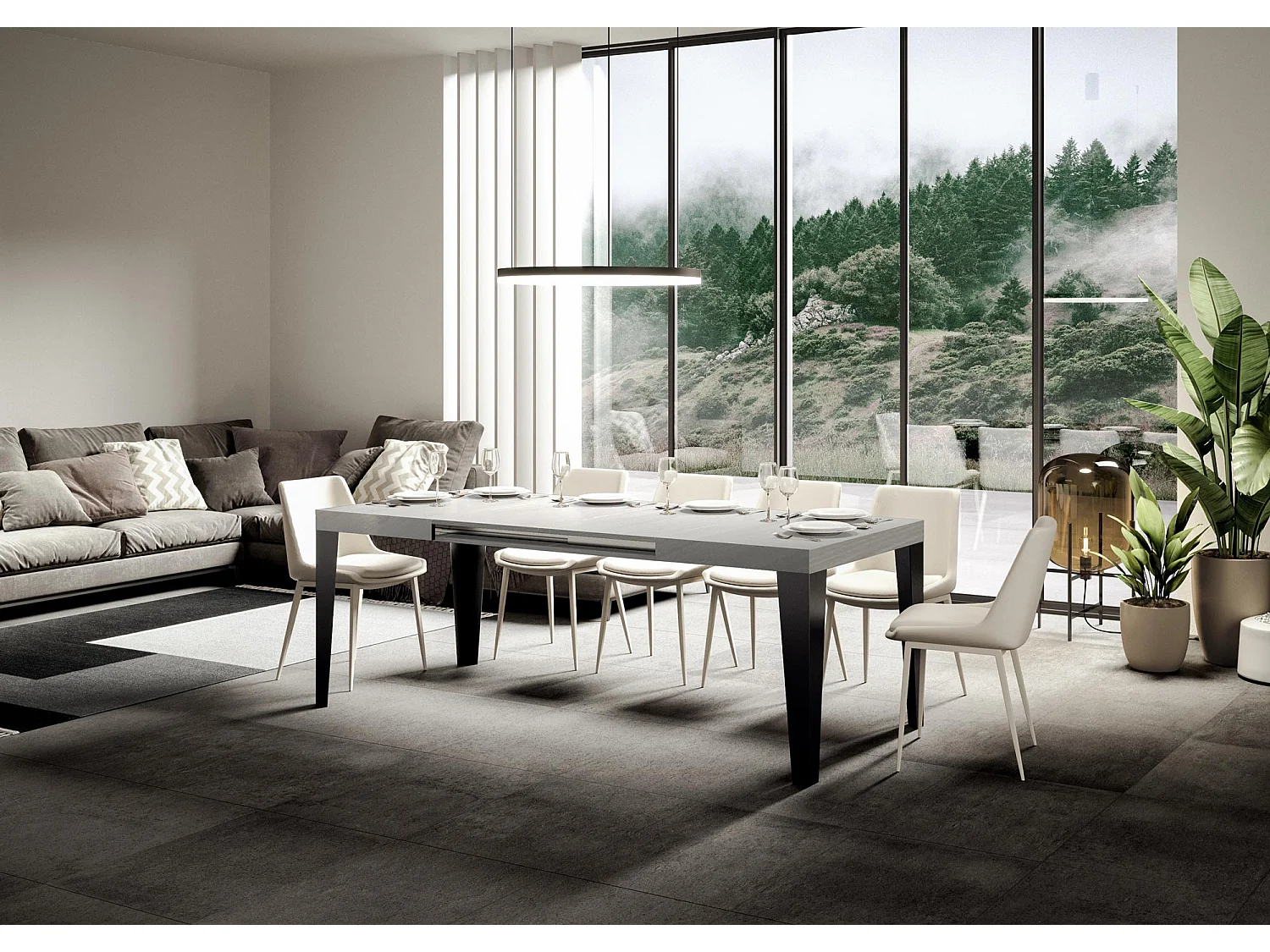 Table extensible 140/224x80cm Flame frêne blanc pieds anthracite