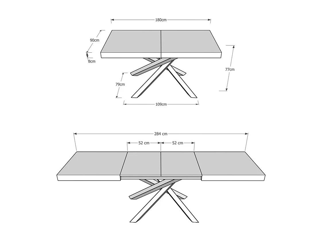 Mesa extensible 180/284x90 cm Volantis gris paloma patas antracita