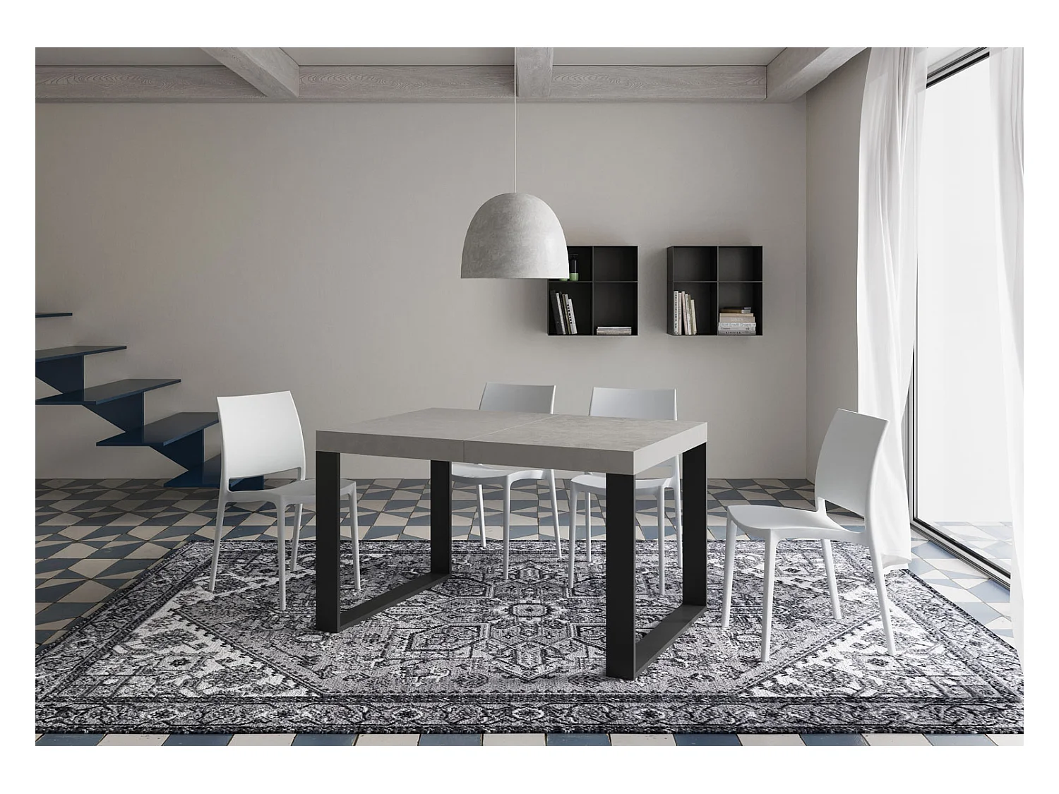 Table extensible 90x120/224 cm Tecno cachemire pieds anthracite