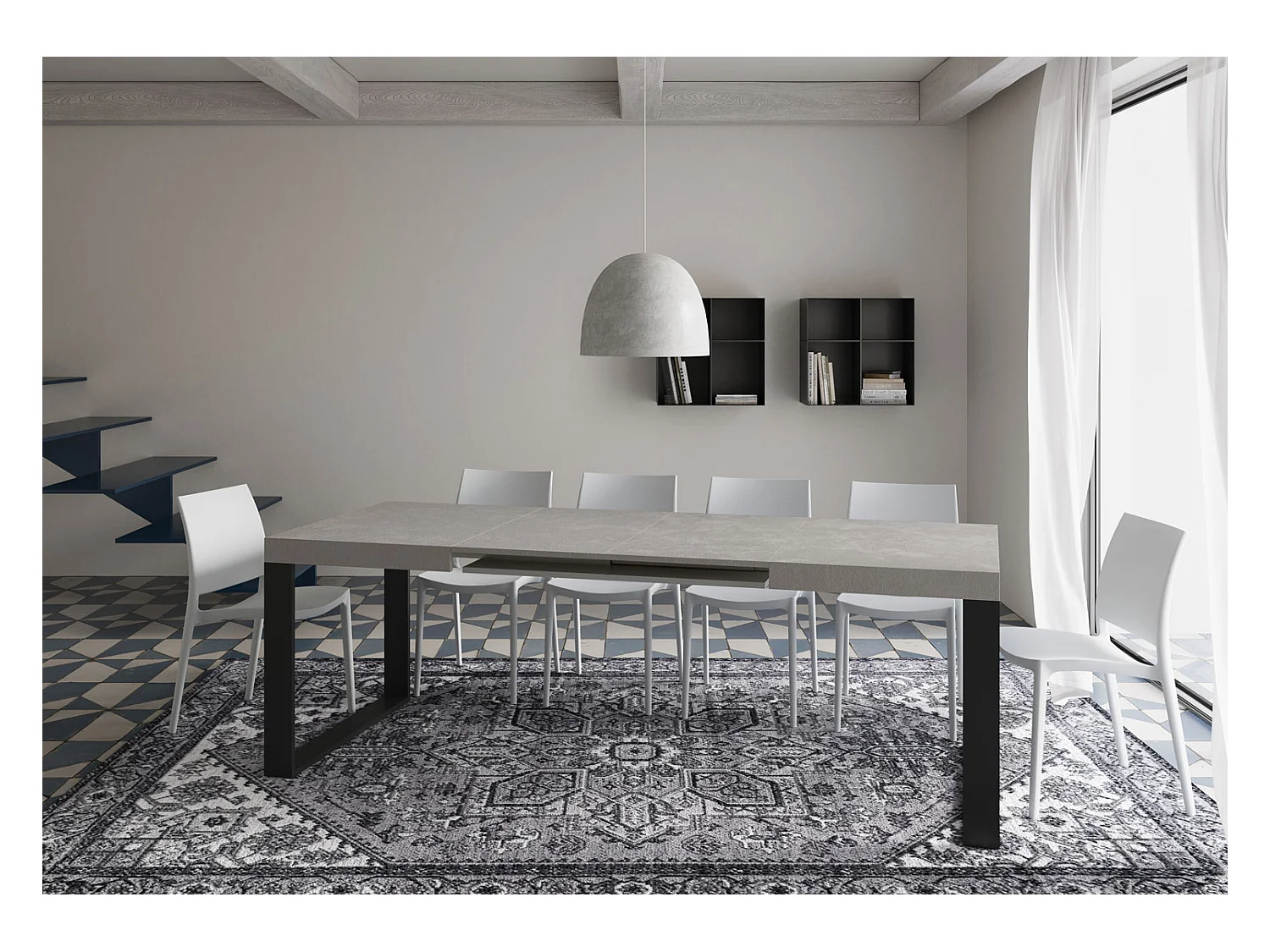 Table extensible 90x120/224 cm Tecno cachemire pieds anthracite