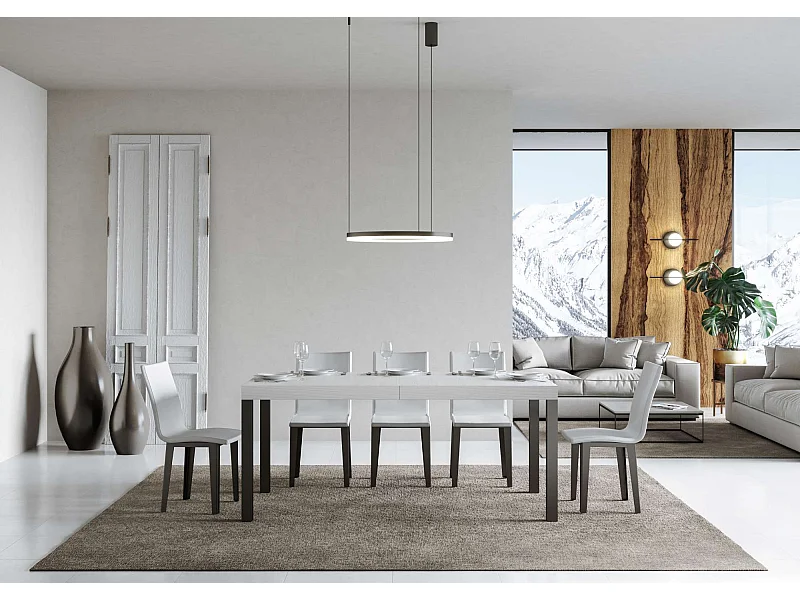 Uitschuifbare tafel 200/304x90 cm Everyday eiken wit met antraciete poten