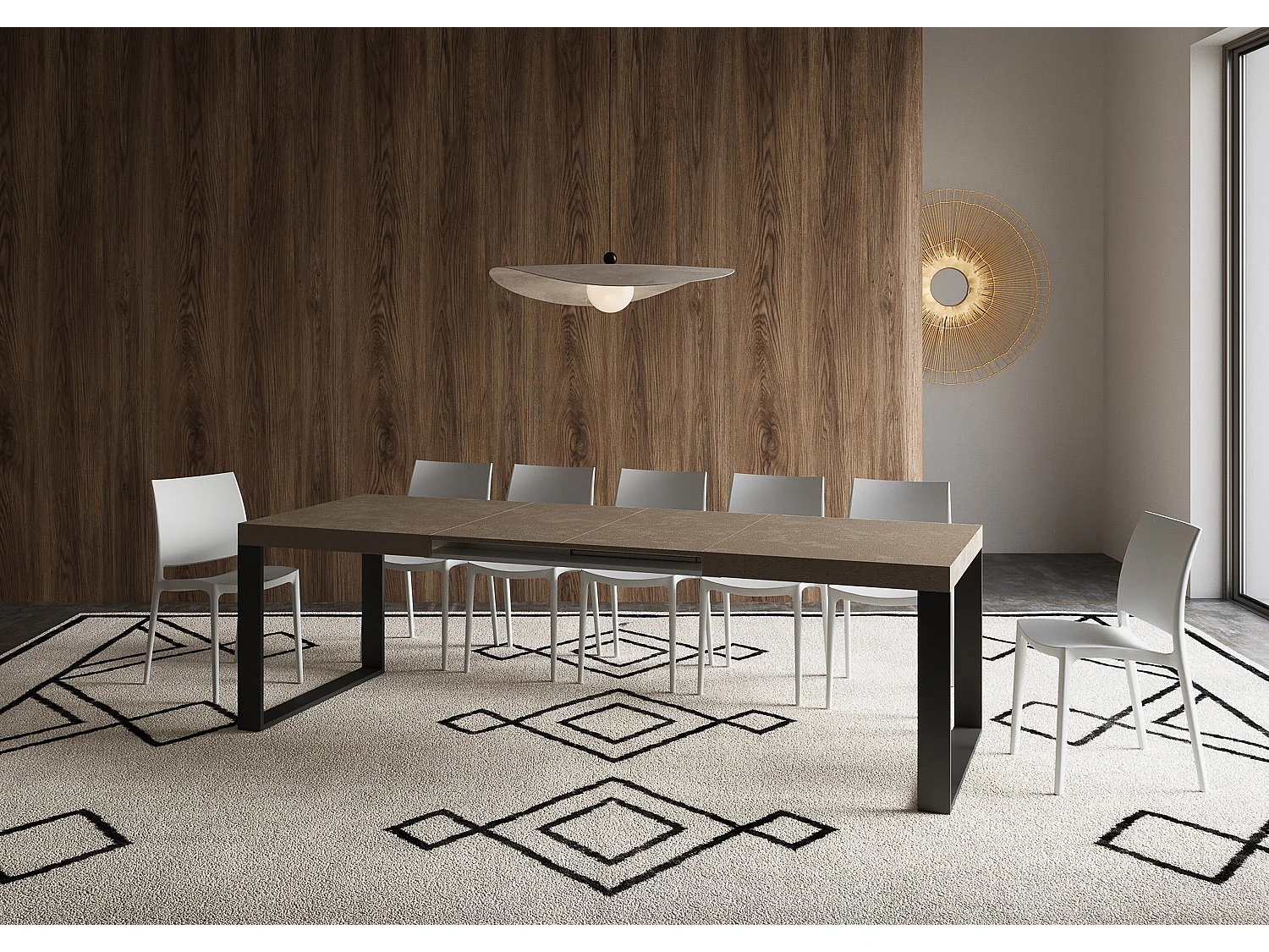 Table extensible 160/264x90 cm Tecno taupe pieds anthracite