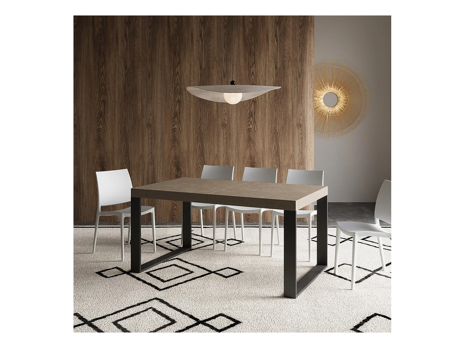 Table extensible 90x160/264 cm Tecno taupe pieds anthracite