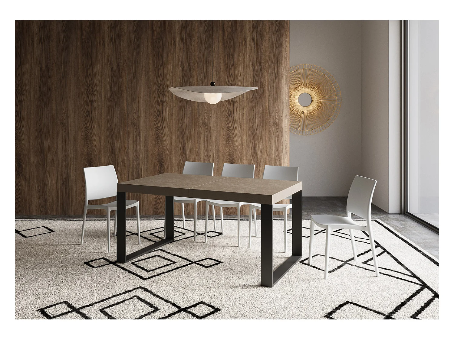 Table extensible 90x160/264 cm Tecno taupe pieds anthracite