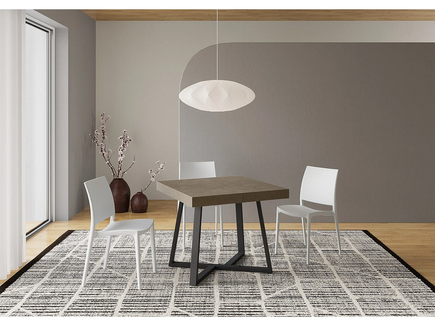 Ausziehtisch 90x90/194 cm Zeplir Taubengrau mit Eisenrahmen aus Anthrazit