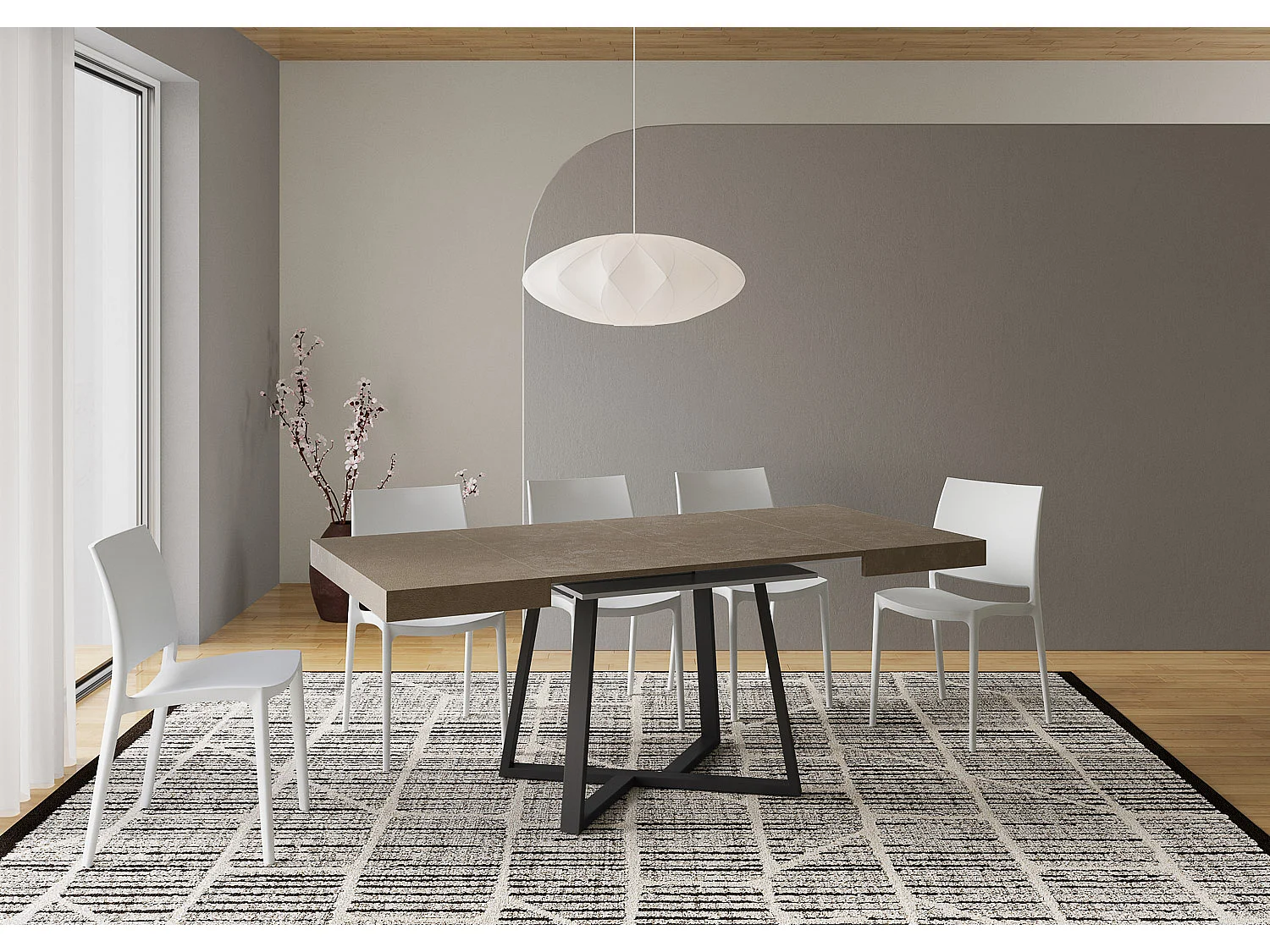 Uitschuifbare tafel 90/194x90 cm Zeplir taupe met antraciete poten