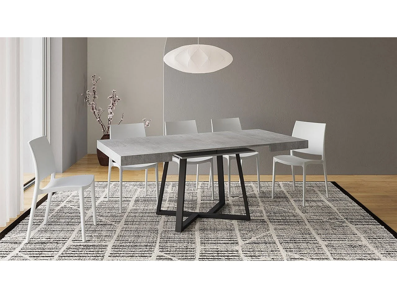 Table extensible 90/194x90 cm Zeplir taupe pieds anthracite