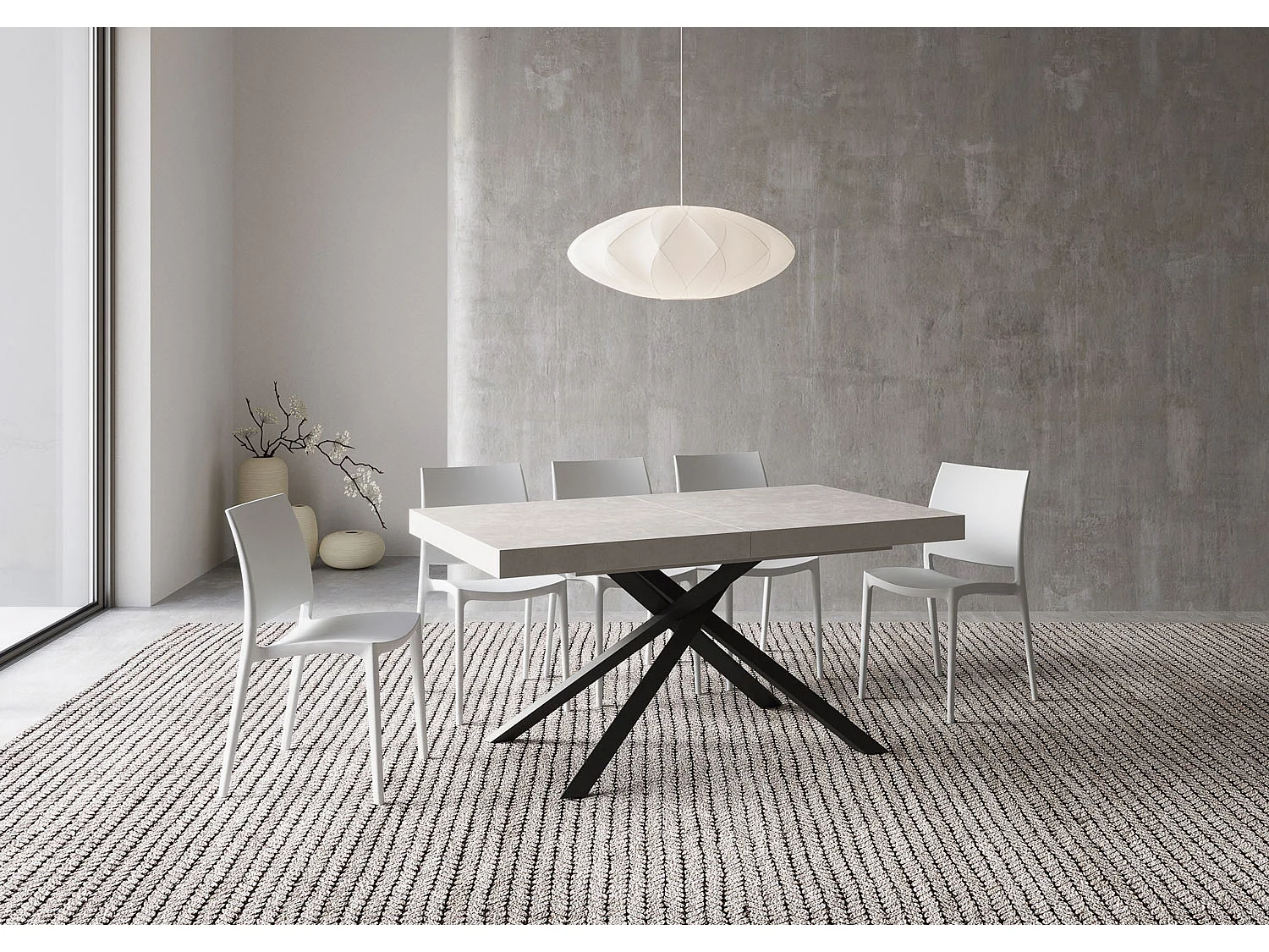 Table extensible 90x160/420 cm Karida cachemire pieds anthracite