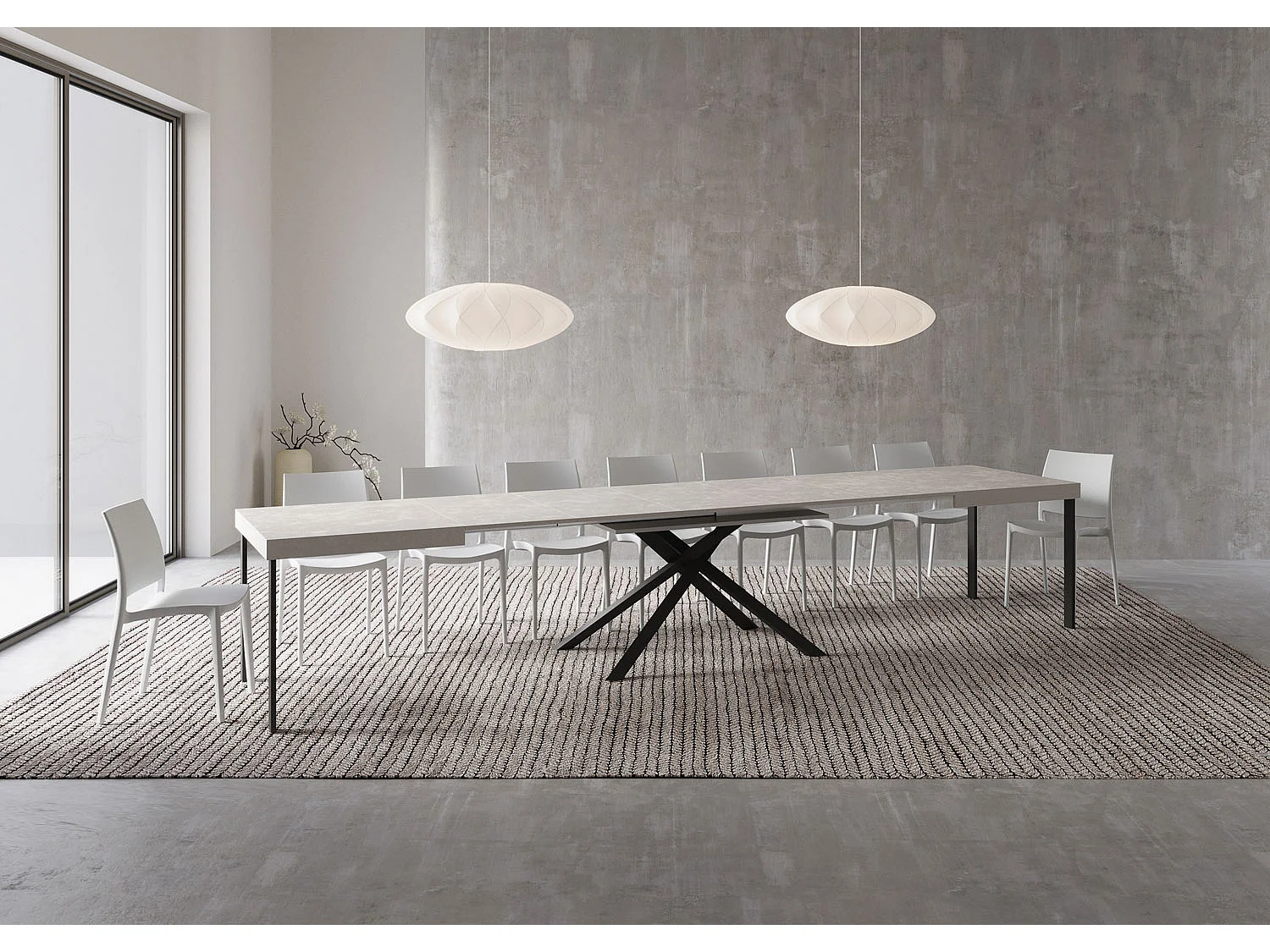 Table extensible 90x160/420 cm Karida cachemire pieds anthracite