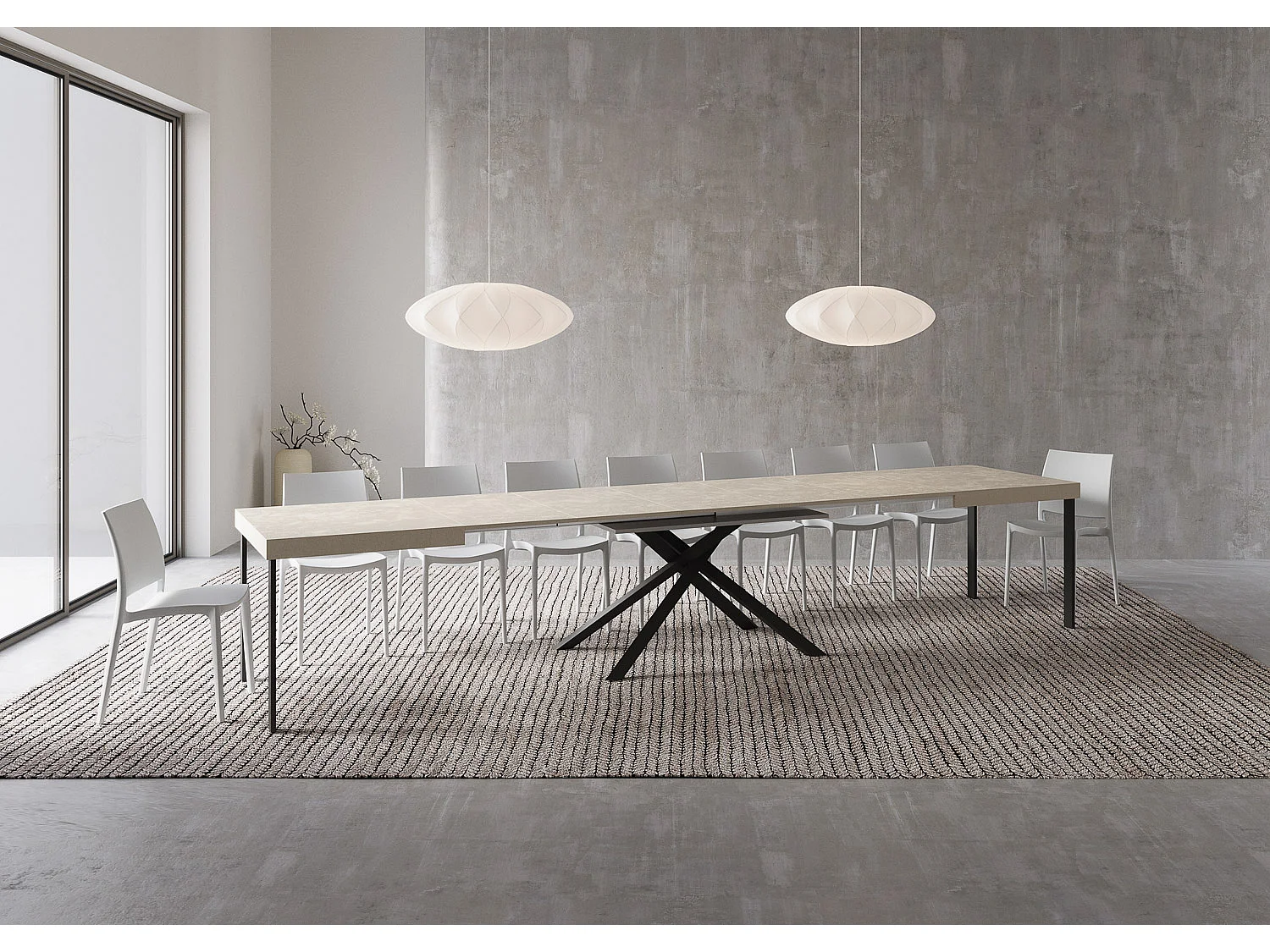 Table extensible 160/420X90 cm Karida cachemire pieds anthracite