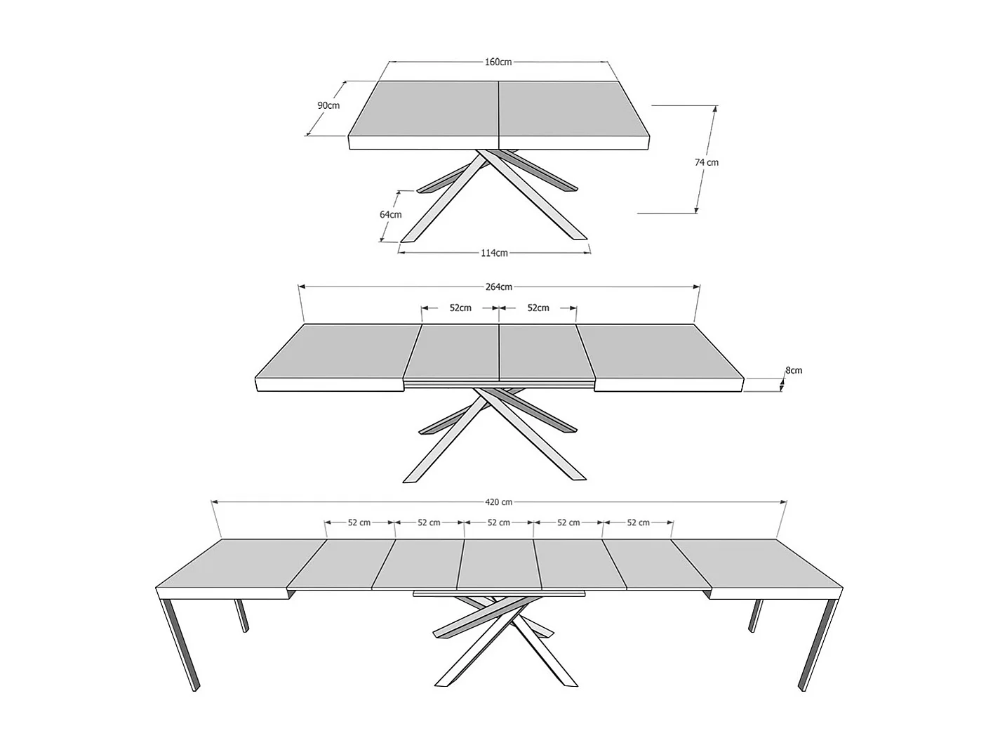 Table extensible 160/420X90 cm Karida cachemire pieds anthracite