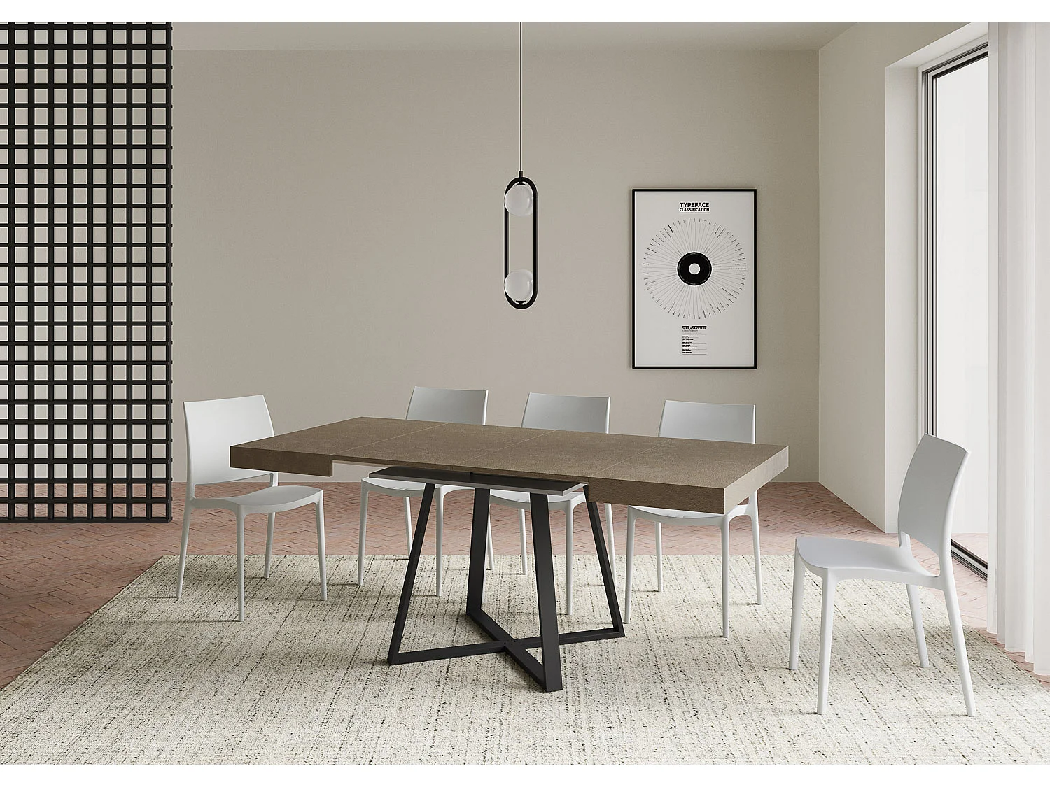 Ausziehtisch 90x90/194 cm Abbraccio Taubengrau mit Eisenrahmen aus Anthrazit