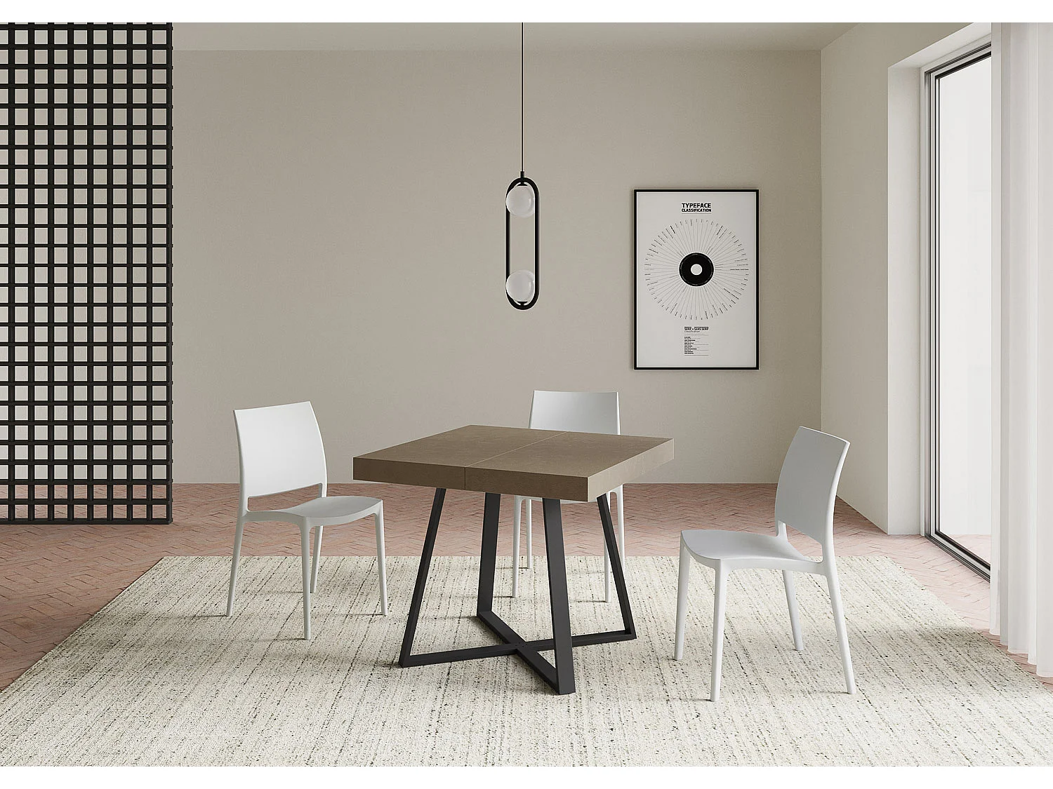 Stół rozkładany 90/194x90 cm Abbraccio szaro-beżowy nogi antracytowe