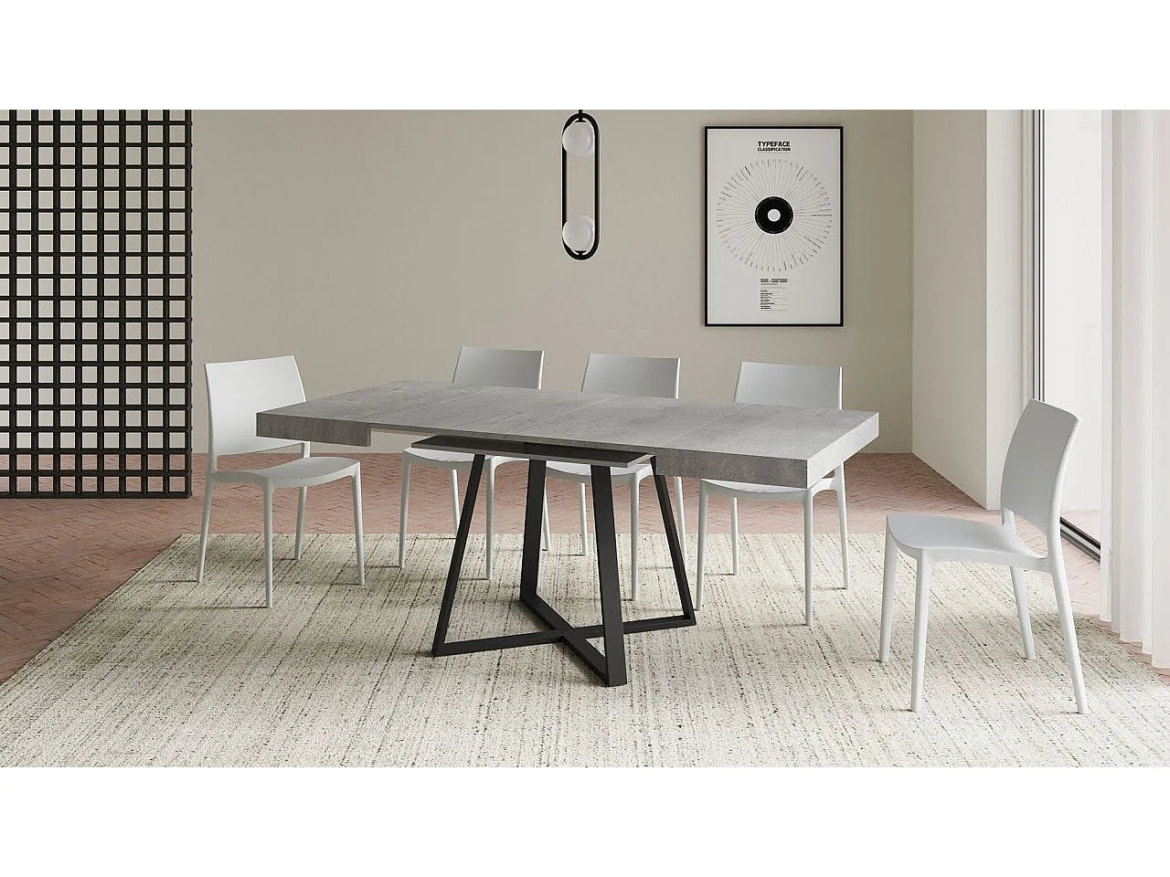 Table extensible 90/194x90 cm Abbraccio taupe pieds anthracite