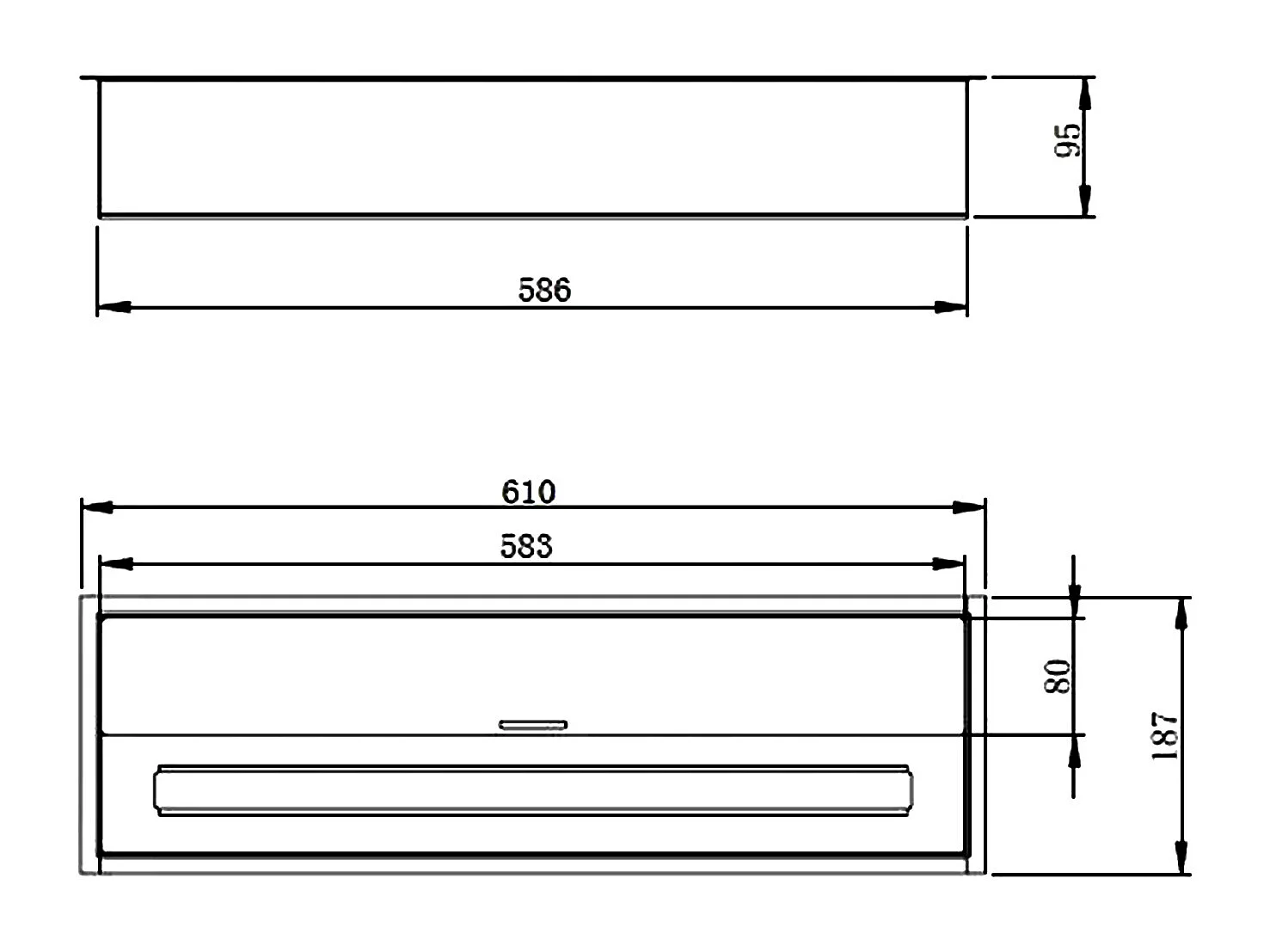 Bruciatore a bioetanolo per camino 4,5 L, in acciaio inox 61x18,7xH9,5 cm