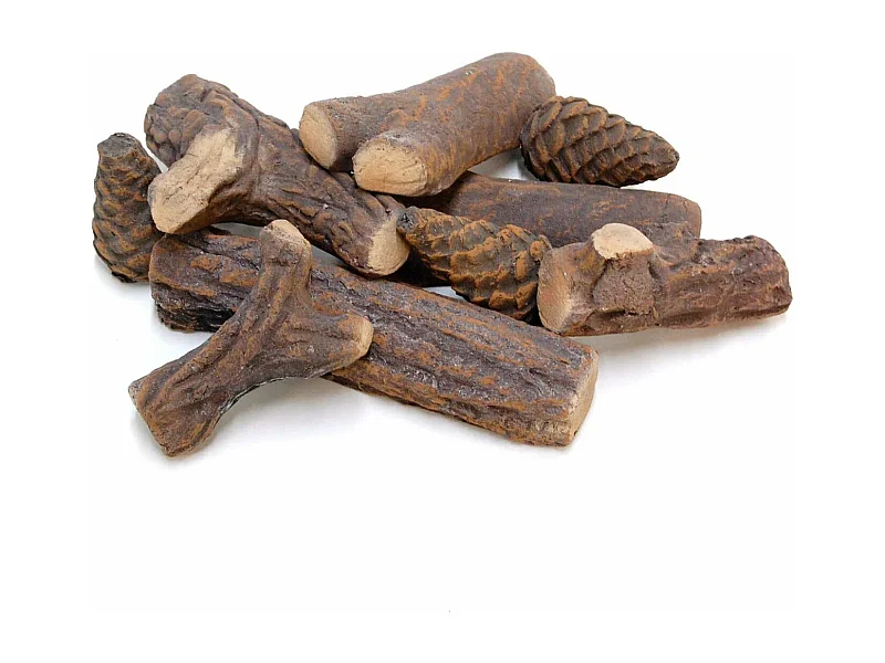 Juego decorativo de cerámica para chimeneas, reproducción de leña y piñas