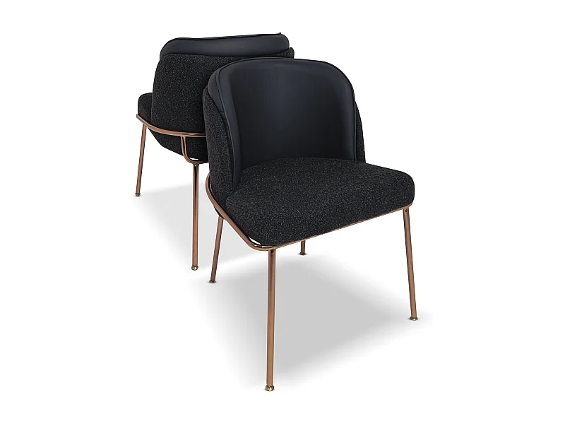 Thun Boucle - Juego de 2 sillas de diseño en metal, asiento en tejido bouclé y respaldo en letherette