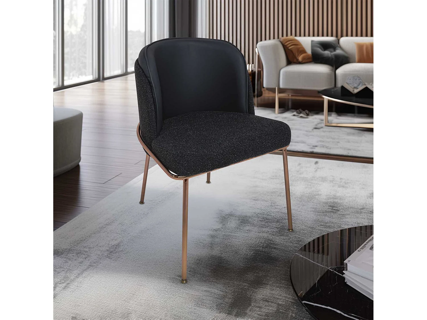 Thun Boucle - Juego de 2 sillas de diseño en metal, asiento en tejido bouclé y respaldo en letherette