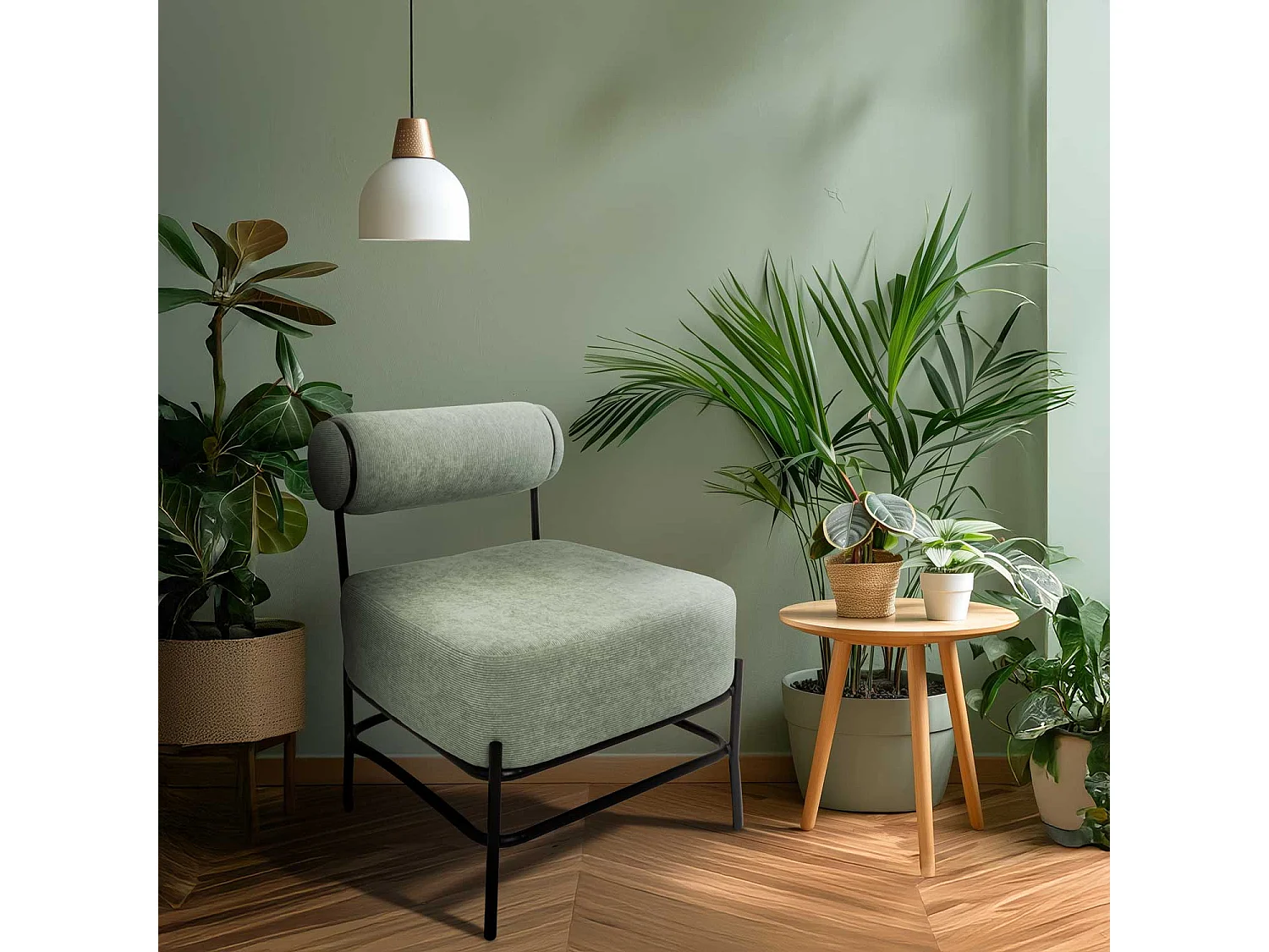 Nara - Fauteuil design en métal et velours côtelé