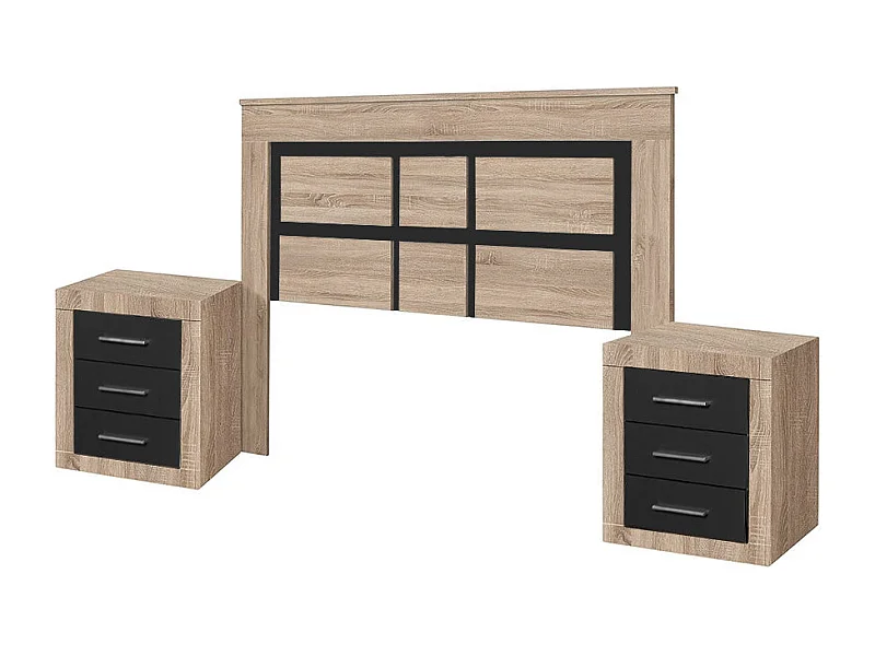 Cabecero de Matrimonio Kiara + 2 Mesitas de Noche Cambria y Grafito