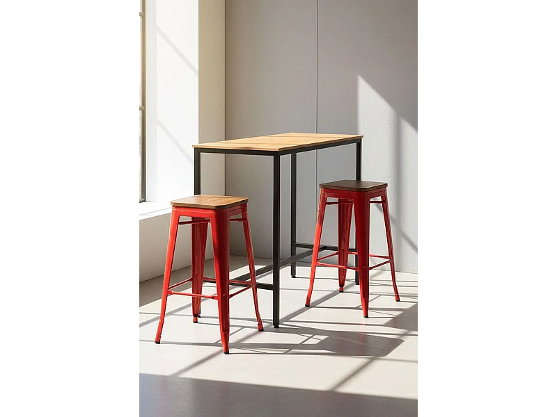 Mesas Bar - Mesa Biro Alta Rectangular - Madera Natural