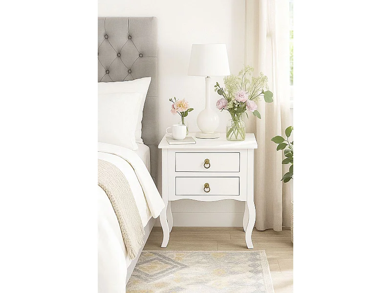 Mesas Auxiliares - Mesita Noche Cabriole 2 Cajones - Blanco