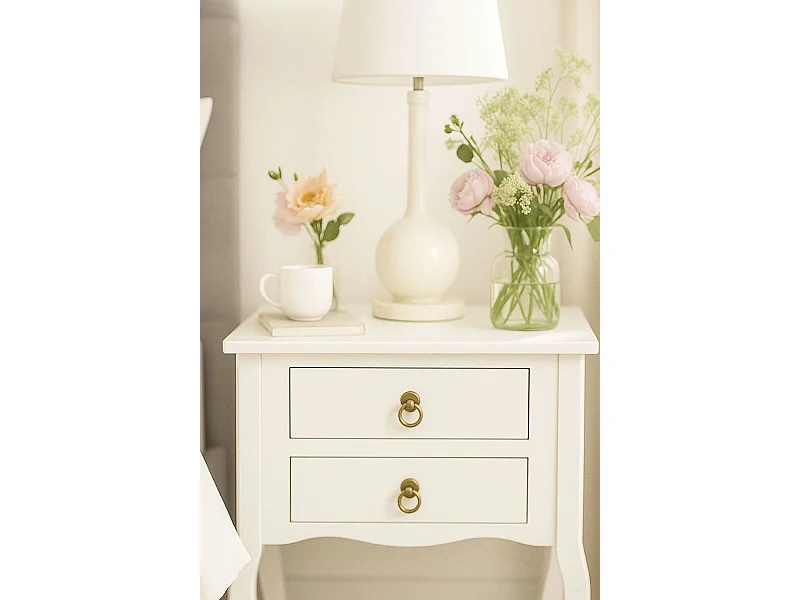 Mesas Auxiliares - Mesita Noche Cabriole 2 Cajones - Blanco
