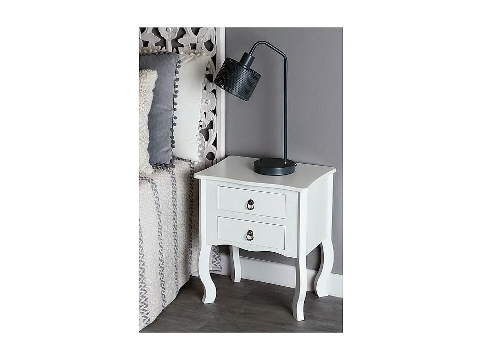Mesas Auxiliares - Mesita Noche Cabriole 2 Cajones 50 cm - Blanco