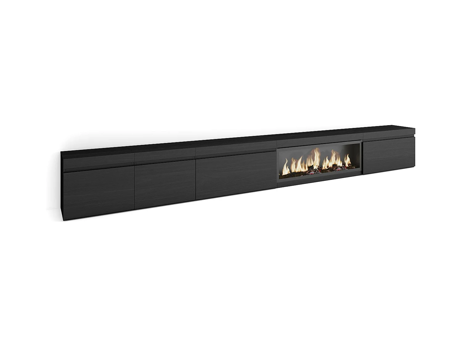 Meuble TV, Banc Télé, 368x35x45, Cheminée électrique XXL, Noir