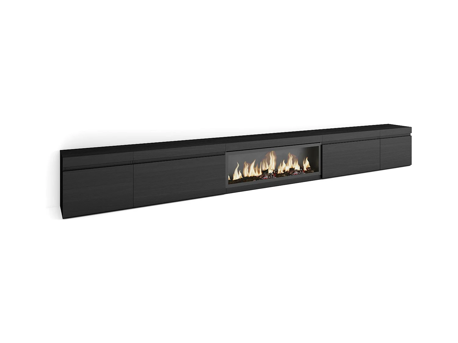 Meuble TV, Banc Télé, 368x35x45, Cheminée électrique XXL, Noir