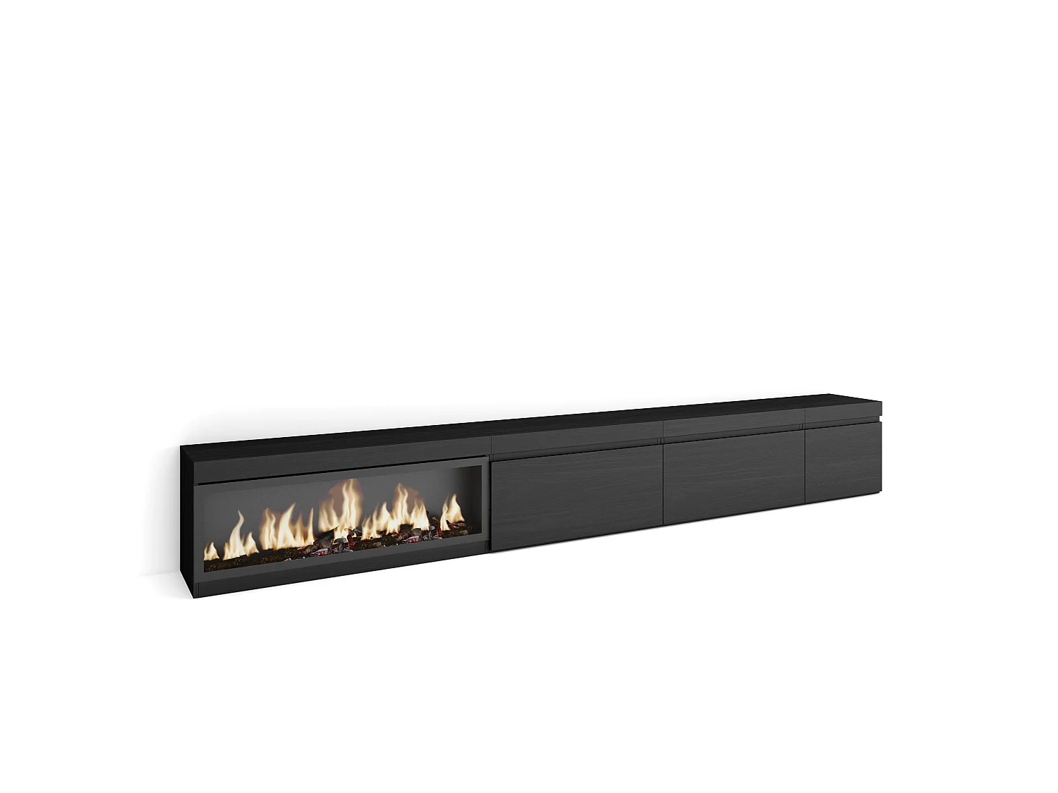 TV-Meubel, Lowboard, 317x35x45cm, Elektrische haard XXL, Zwart