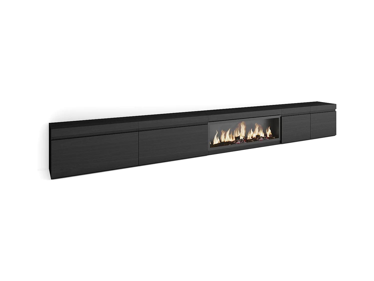 Meuble TV, Banc Télé, 368x35x45, Cheminée électrique XXL, Noir