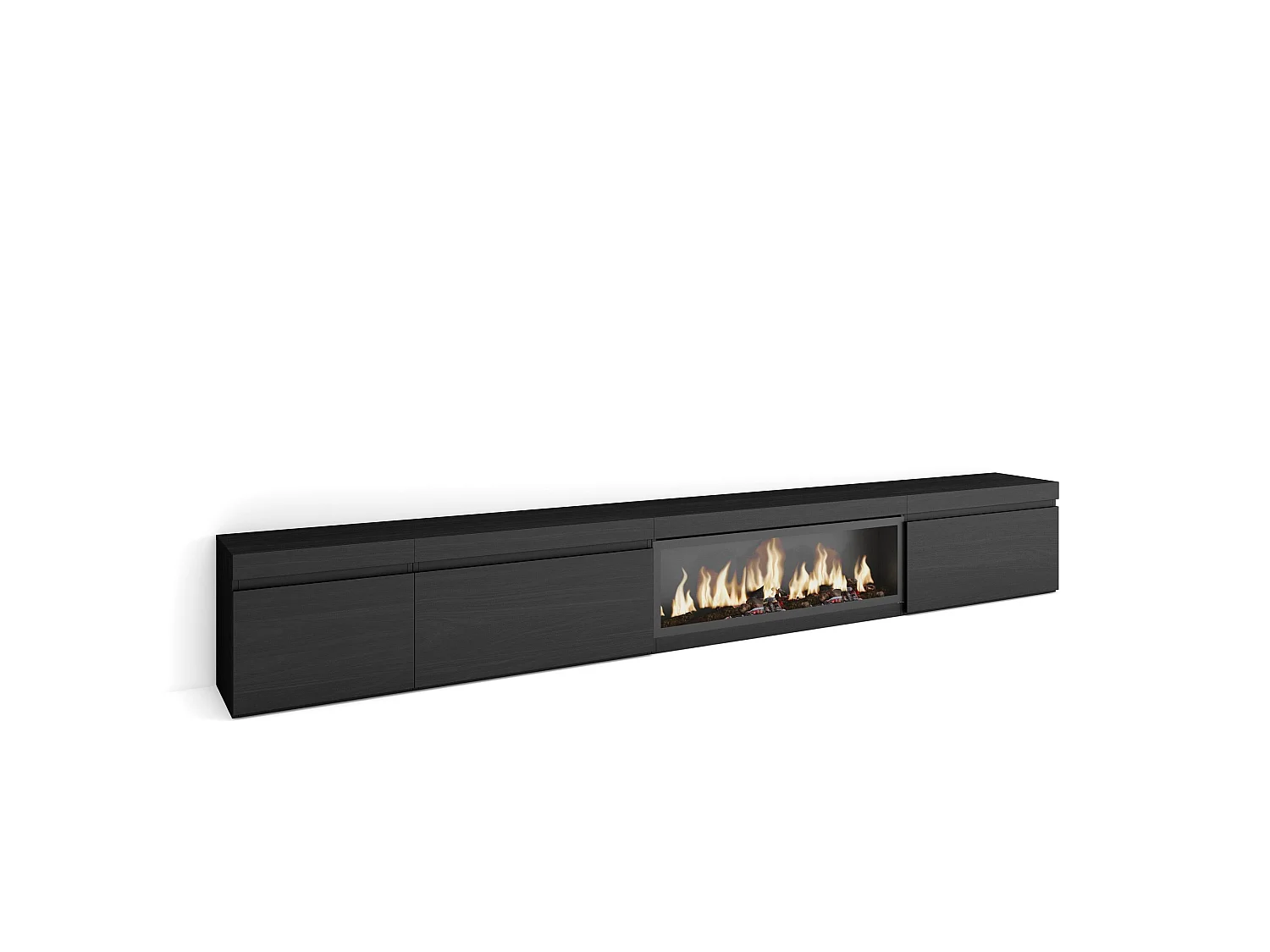 Meuble TV, Banc Télé, 317x35x45cm, Cheminée électrique XXL, Noir