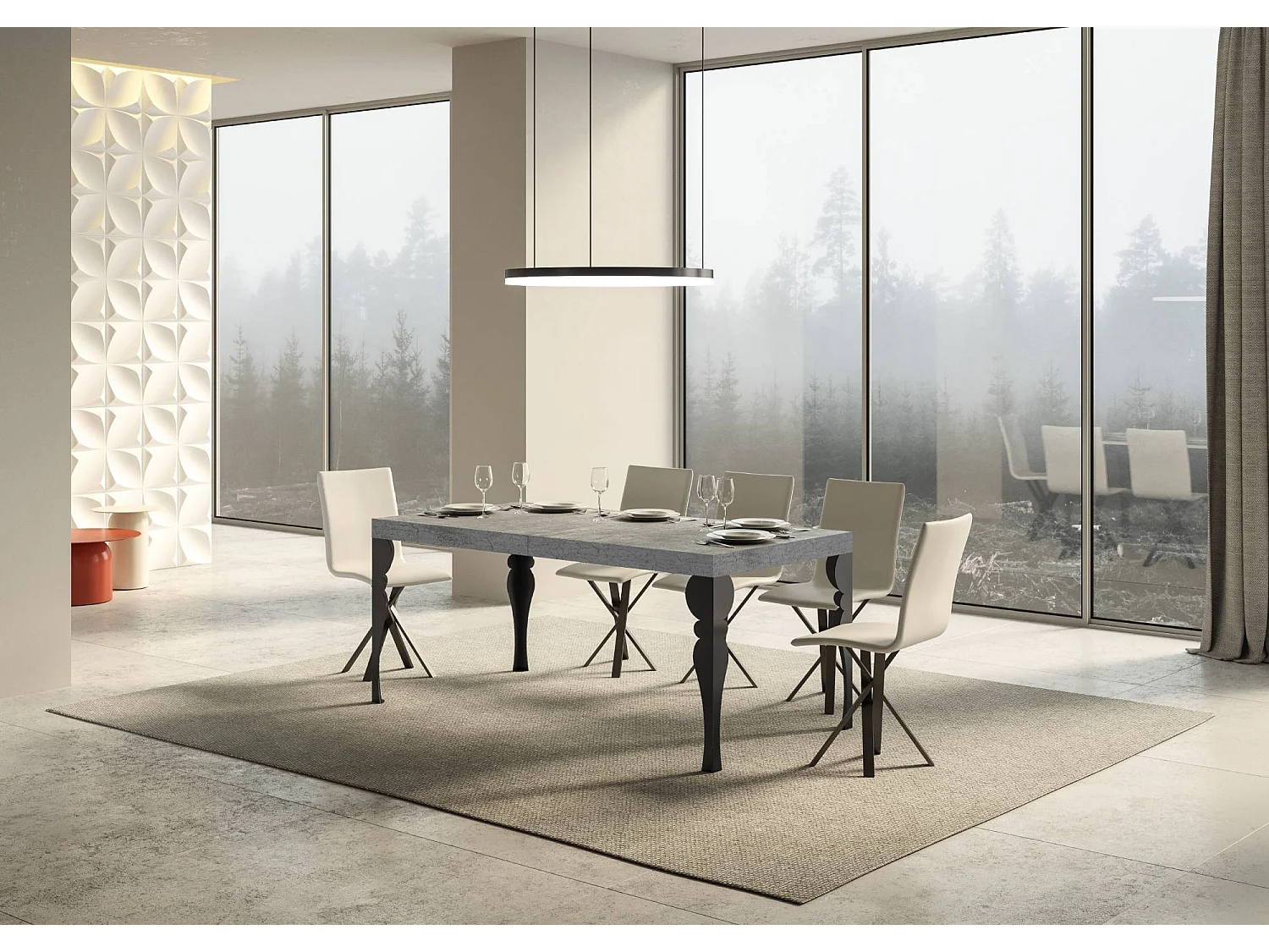 Table extensible 200/460x90 cm Paxon gris béton pieds anthracite