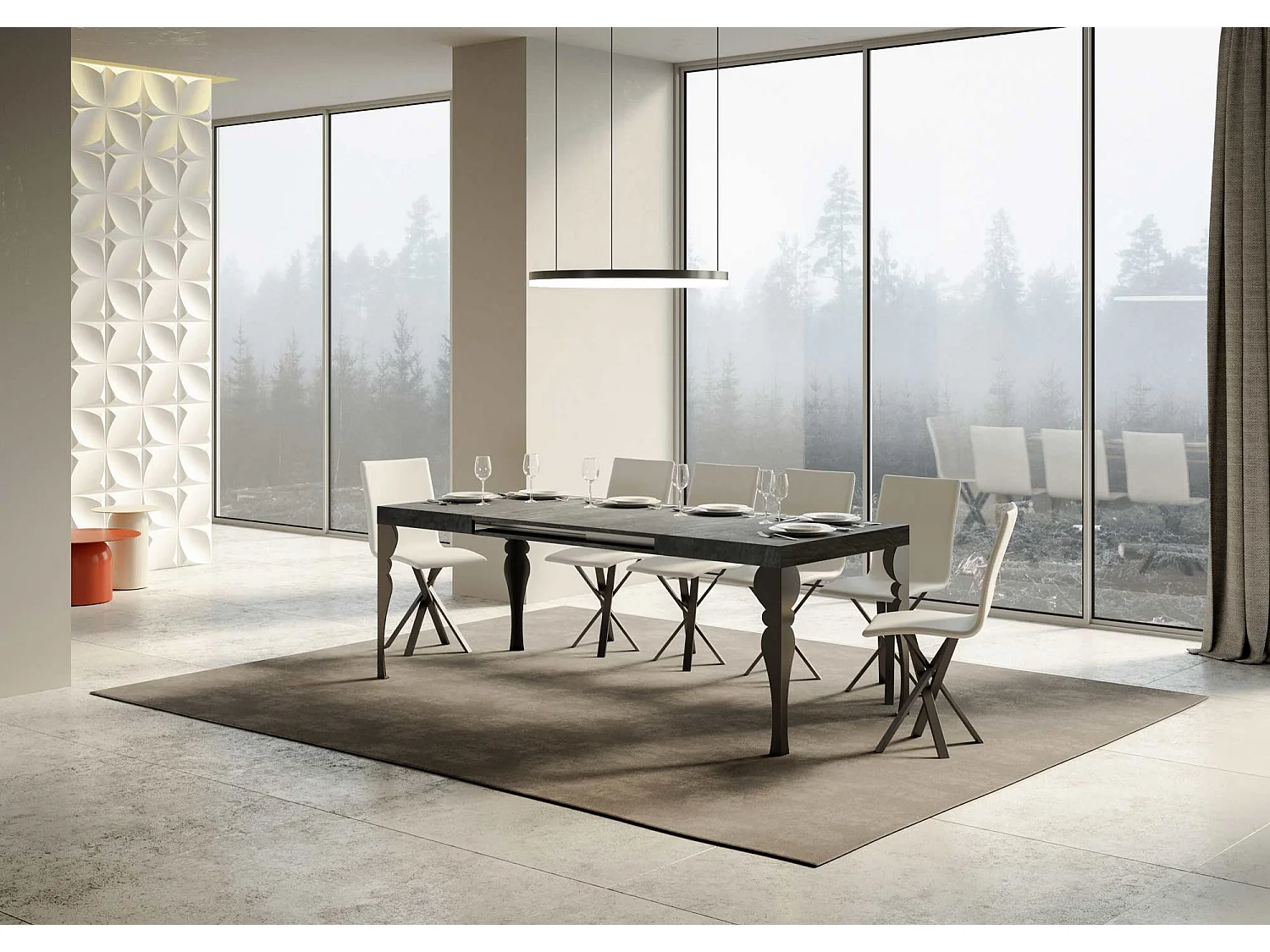 Table extensible 200/460x90 cm Paxon gris béton pieds anthracite