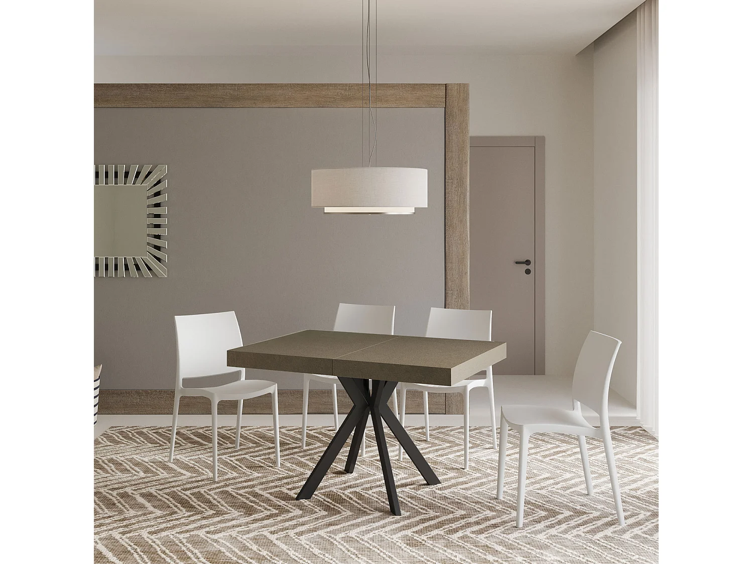 Table extensible 120/224x90 cm Dolcezza taupe pieds anthracite