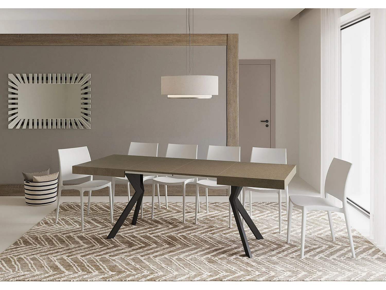 Table extensible 120/224x90 cm Dolcezza taupe pieds anthracite