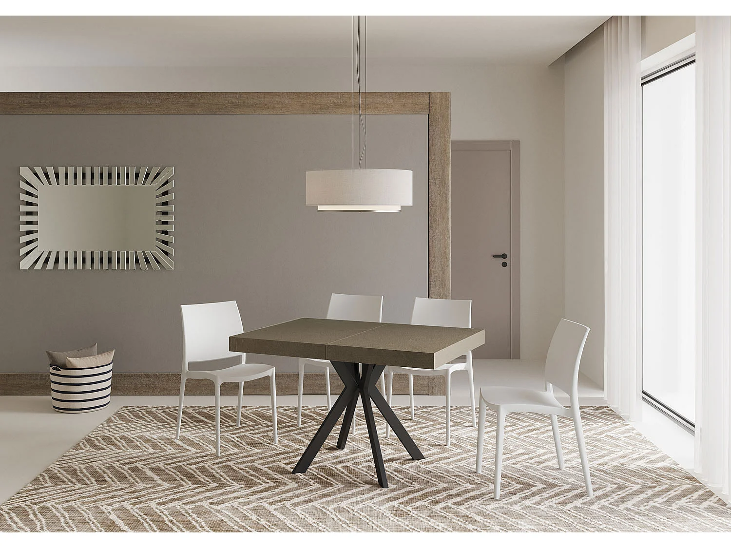 Table extensible 120/224x90 cm Dolcezza taupe pieds anthracite