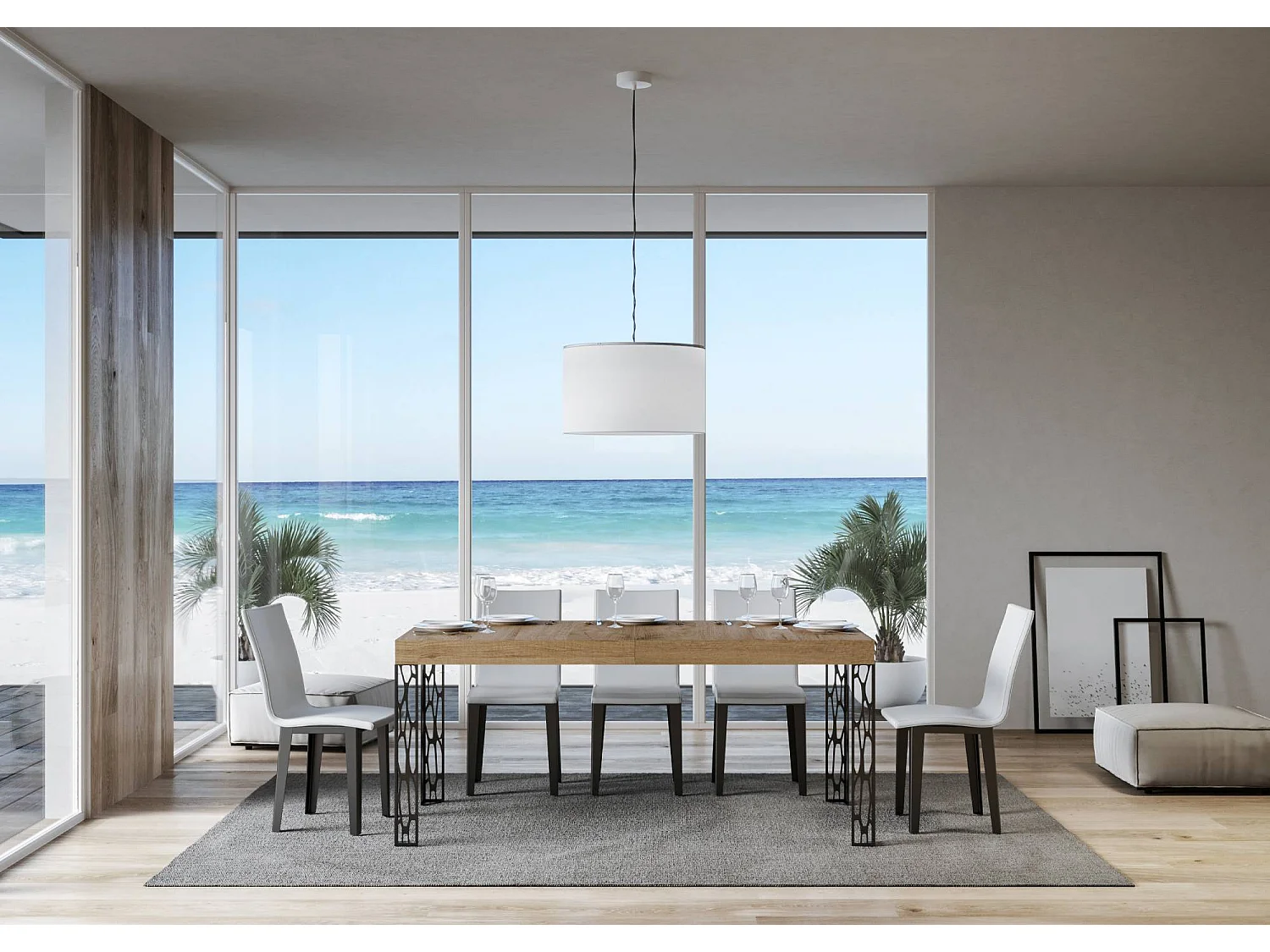 Mesa de jantar extensível 80x160/244 cm Ghibli Carvalho Natural quadro Antracite