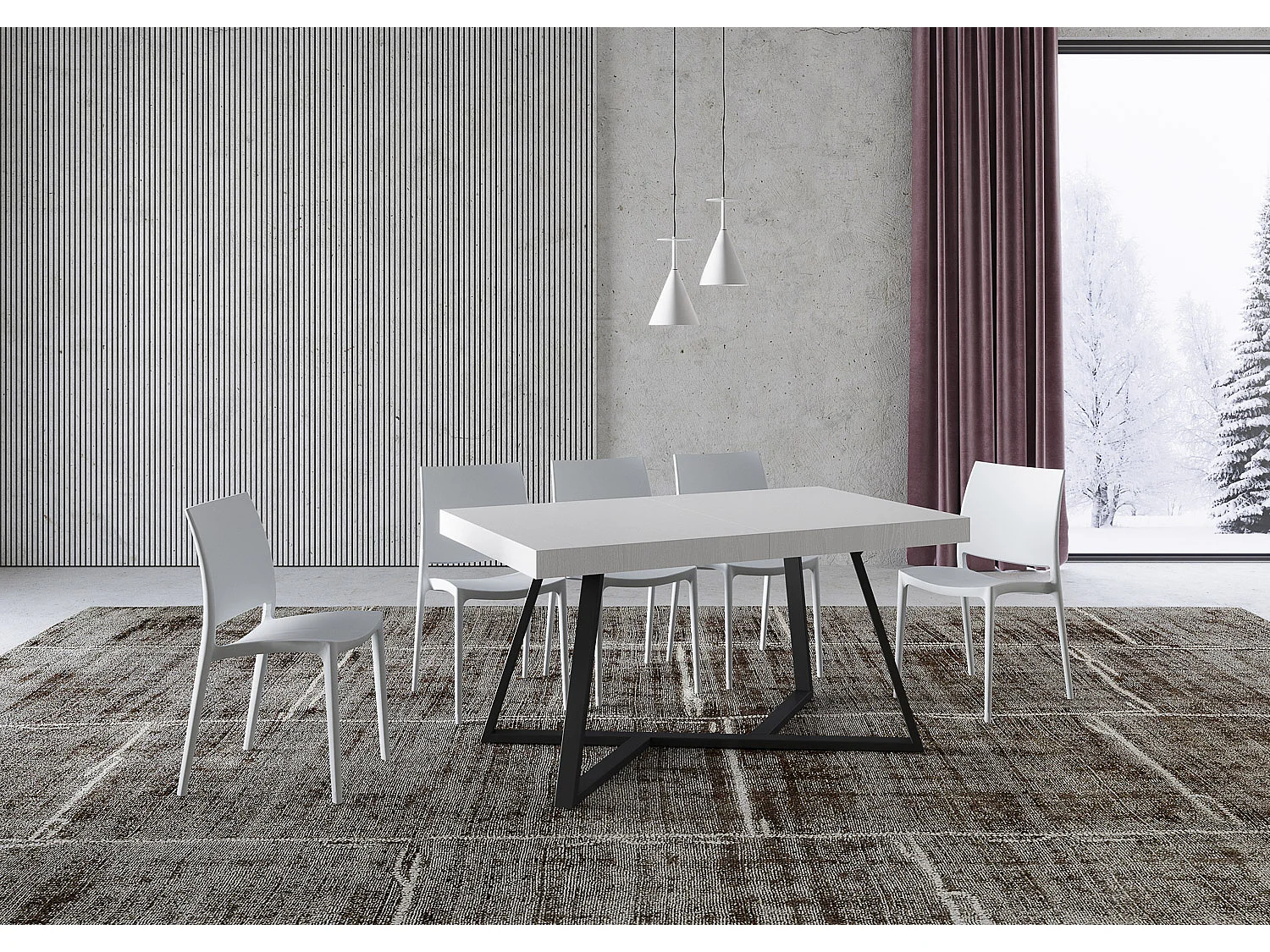 Table extensible 160/420X90 cm Booster frêne blanc pieds anthracite