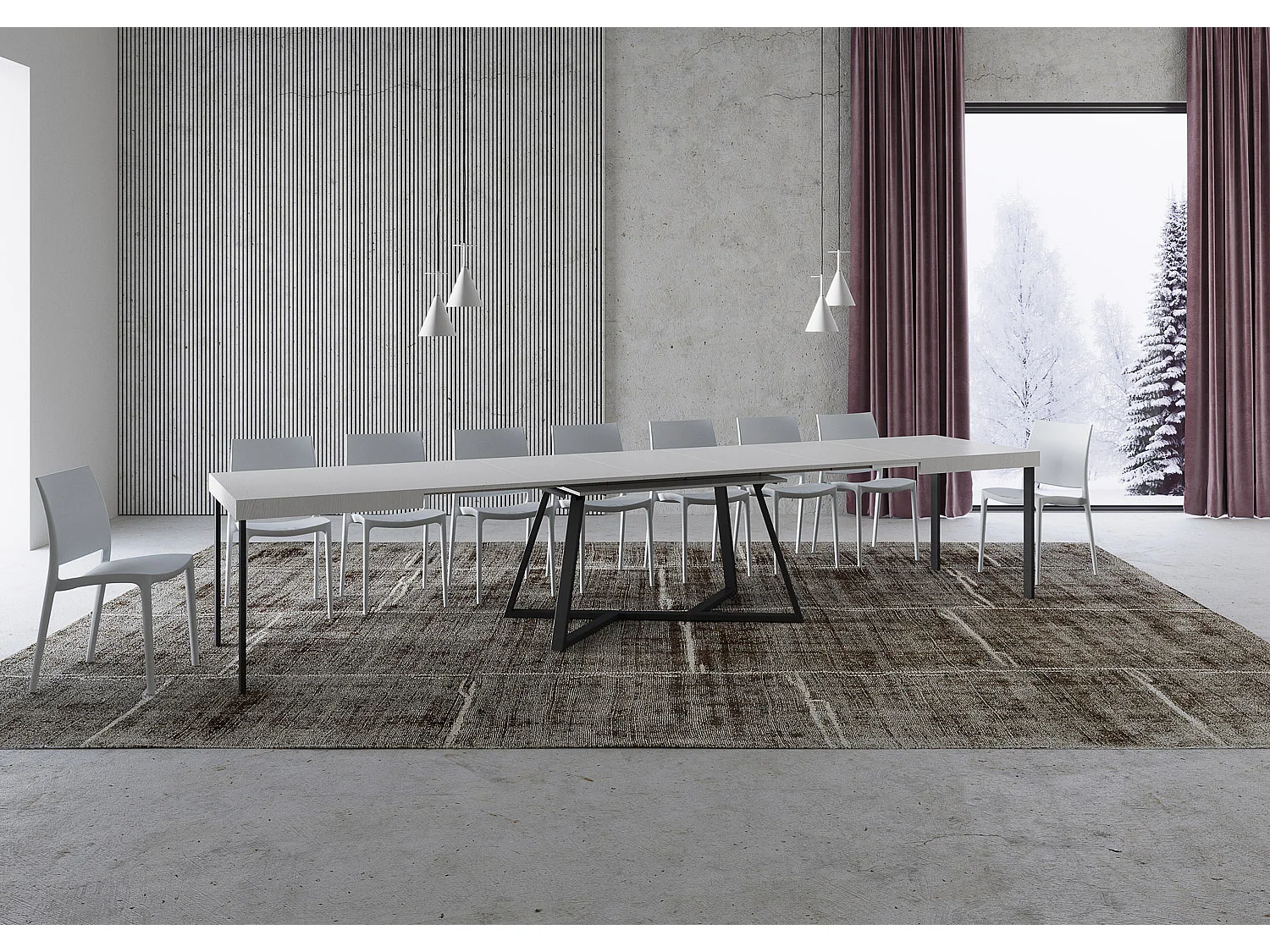 Table extensible 160/420X90 cm Booster frêne blanc pieds anthracite