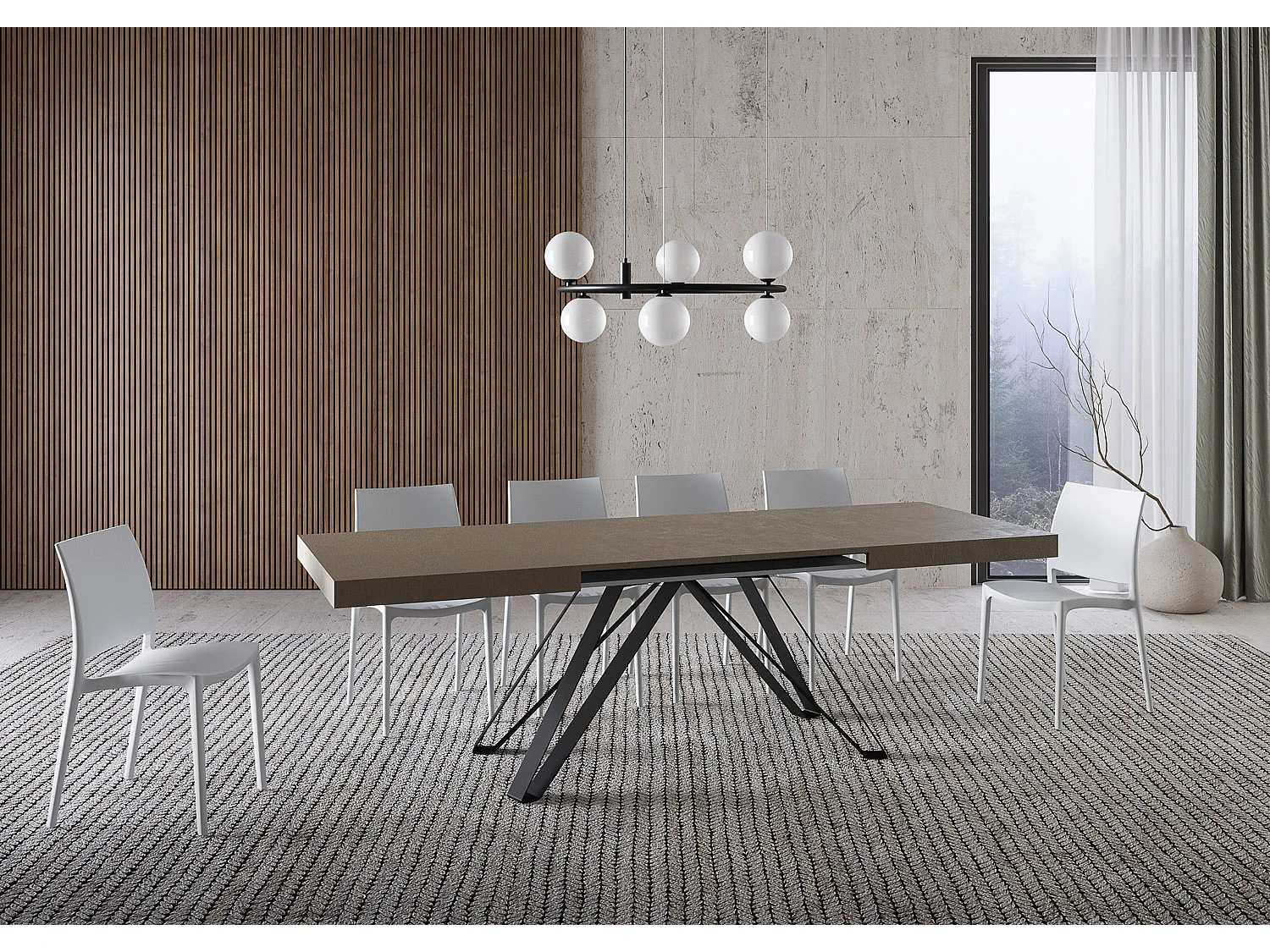 Uitschuifbare tafel 160/420X90 cm Terium taupe met antraciete poten