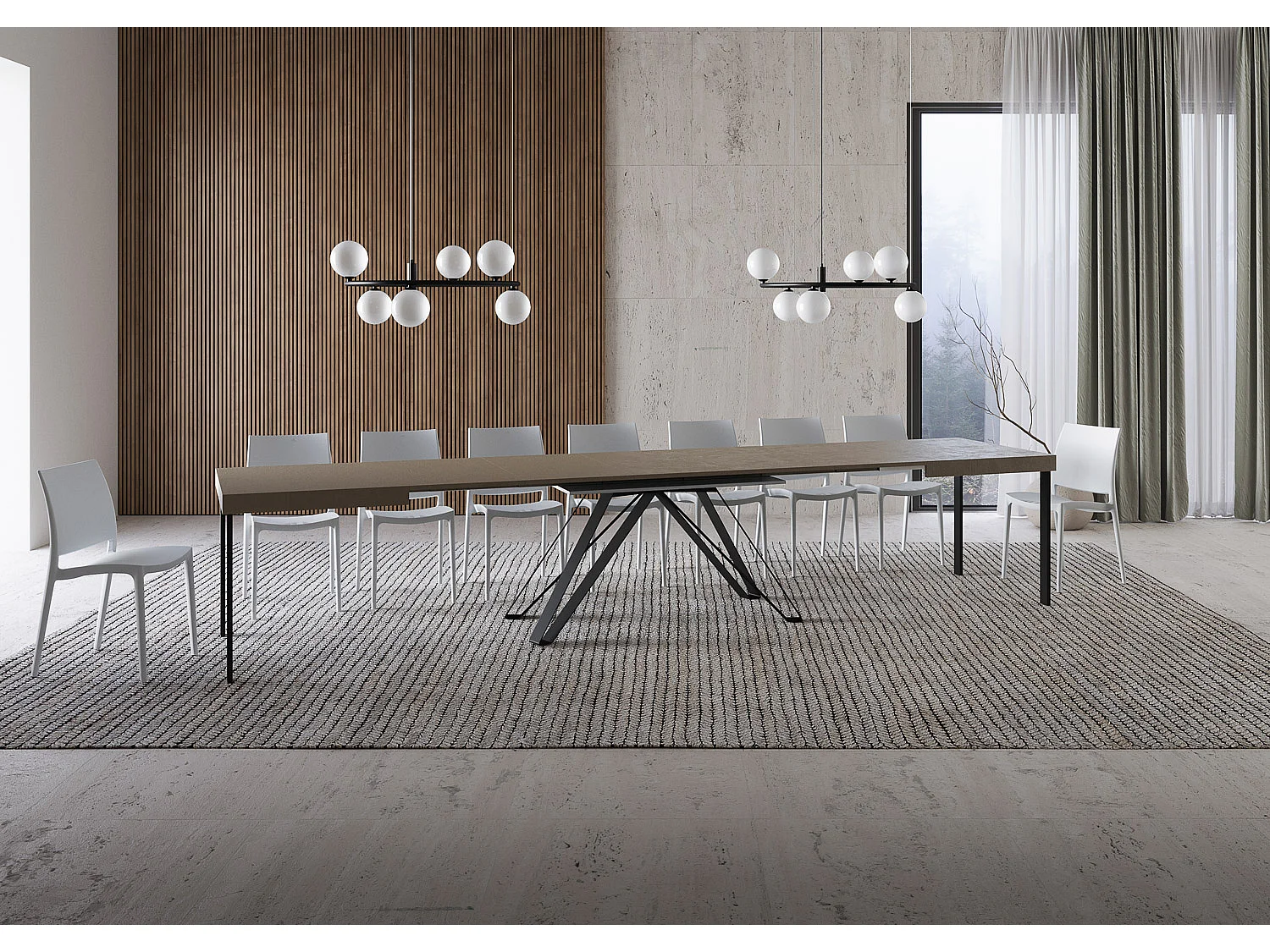 Uitschuifbare tafel 160/420X90 cm Terium taupe met antraciete poten