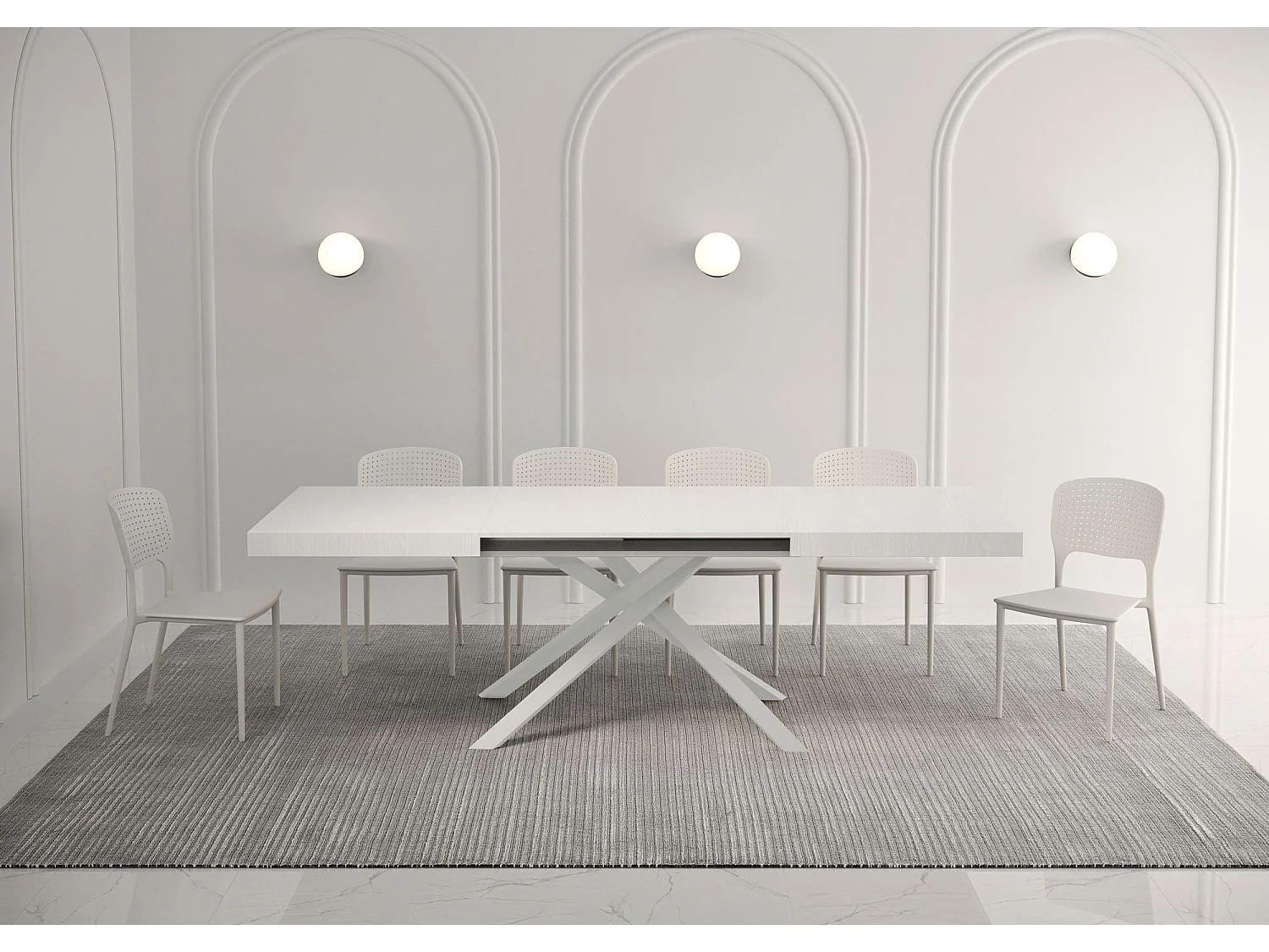 Mesa extensible 140/224x80 cm Karida fresno blanco patas blancas