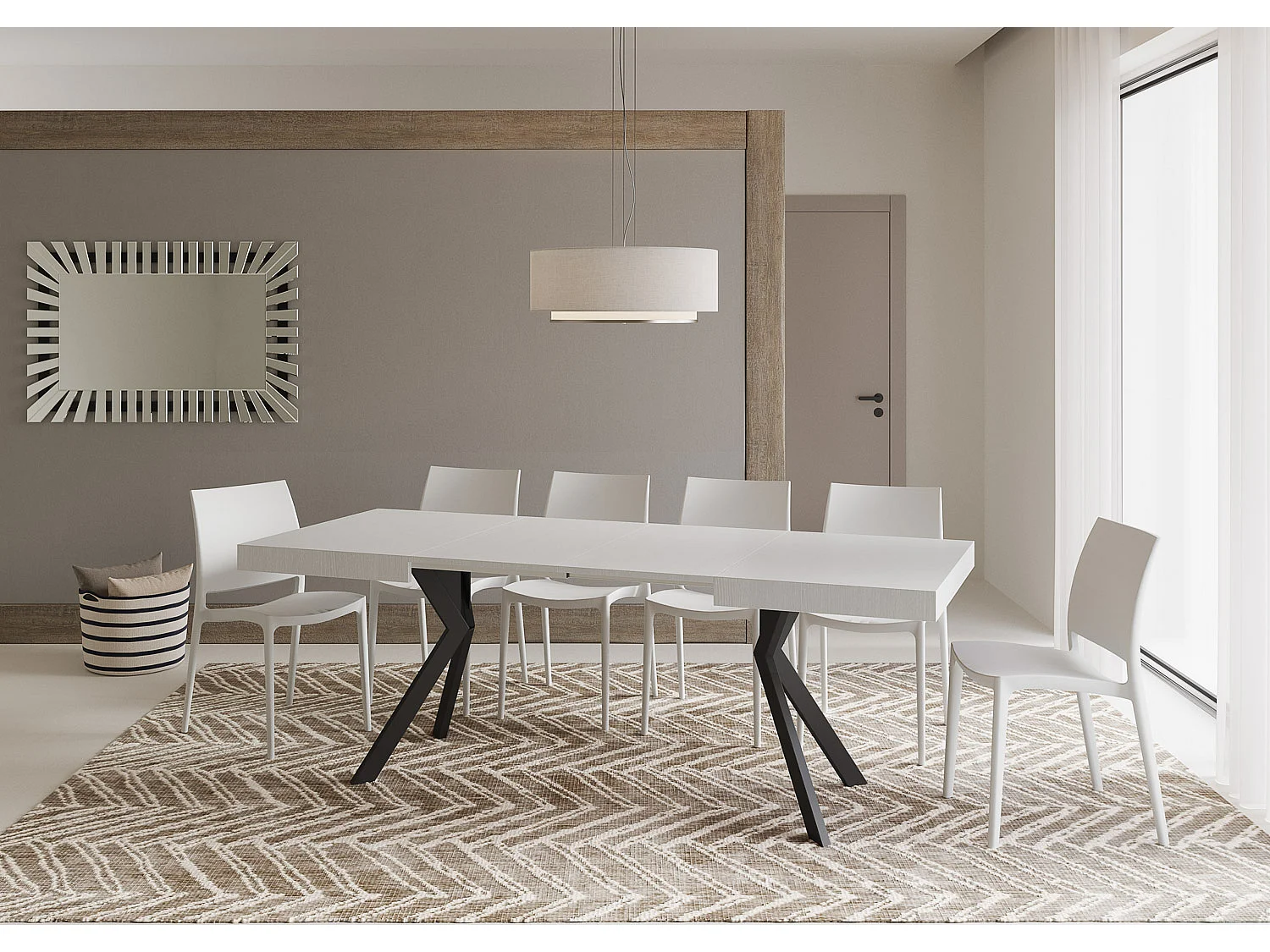 Mesa de jantar extensível 120/224x90 cm Dolcezza cinza branca pernas antracite